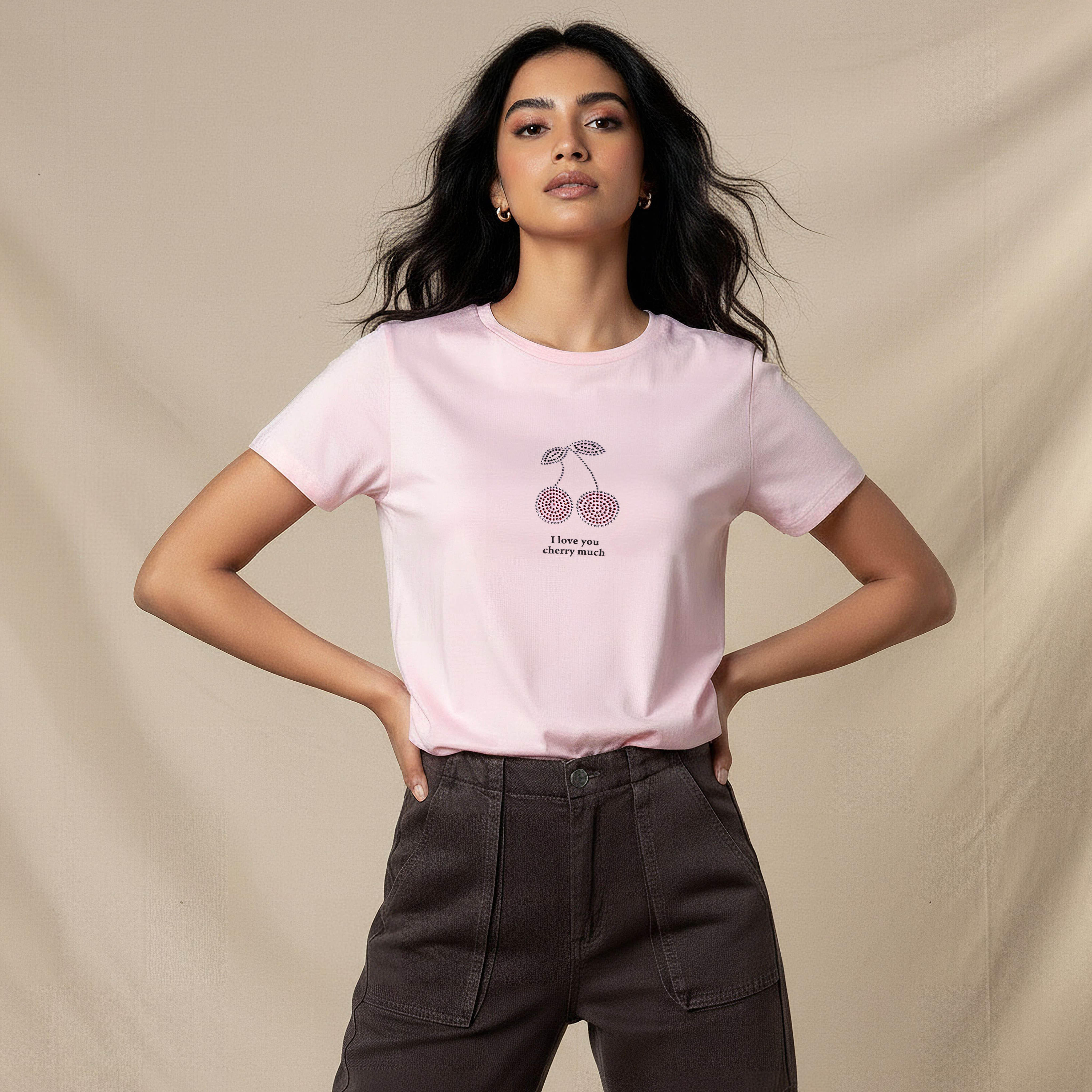 تيشيرت قطن بقصة عادية وزينة-women-clothing-tshirts-image-1