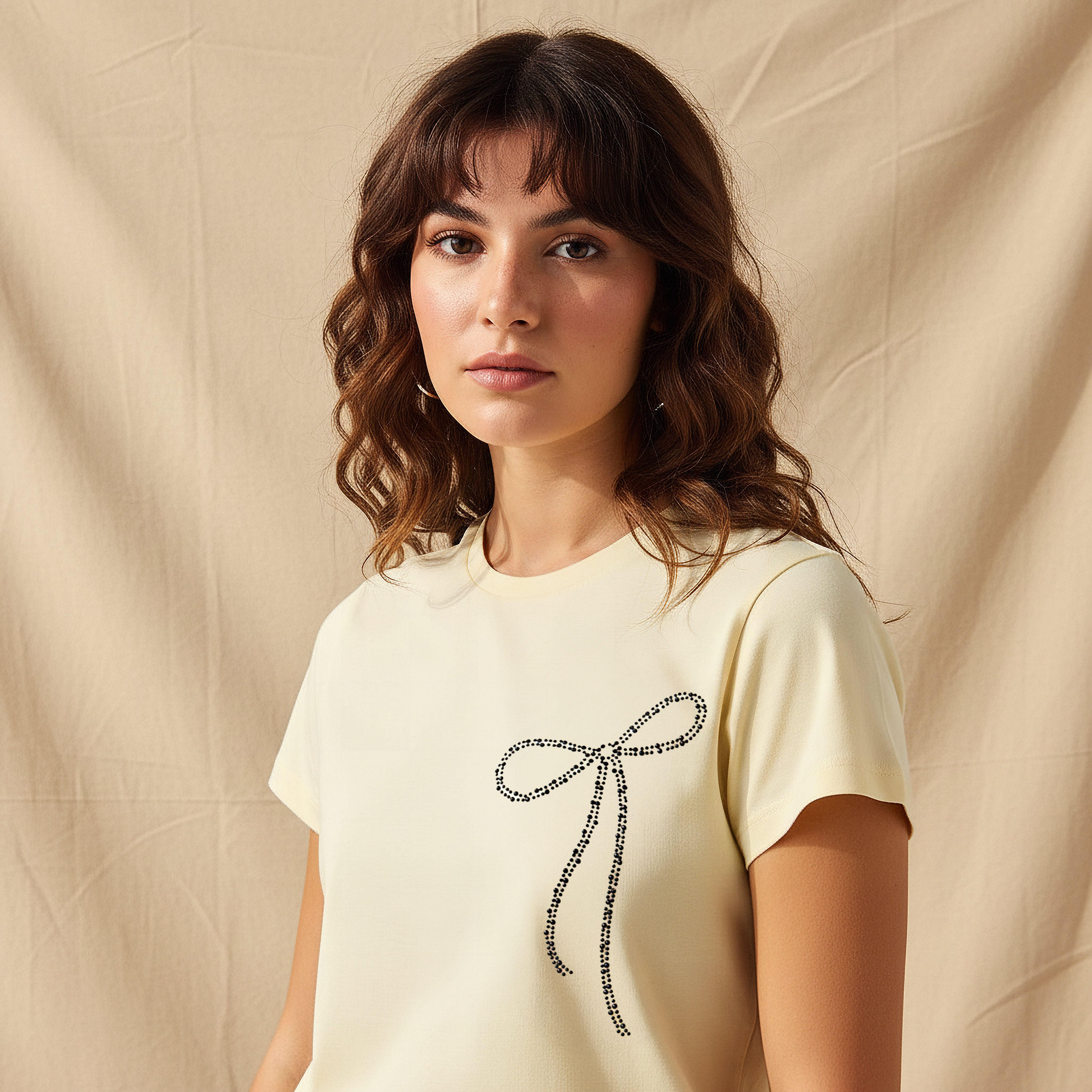 Cotton T-Shirt with Embellished Bow Detail-women-clothing-tshirts-image-2