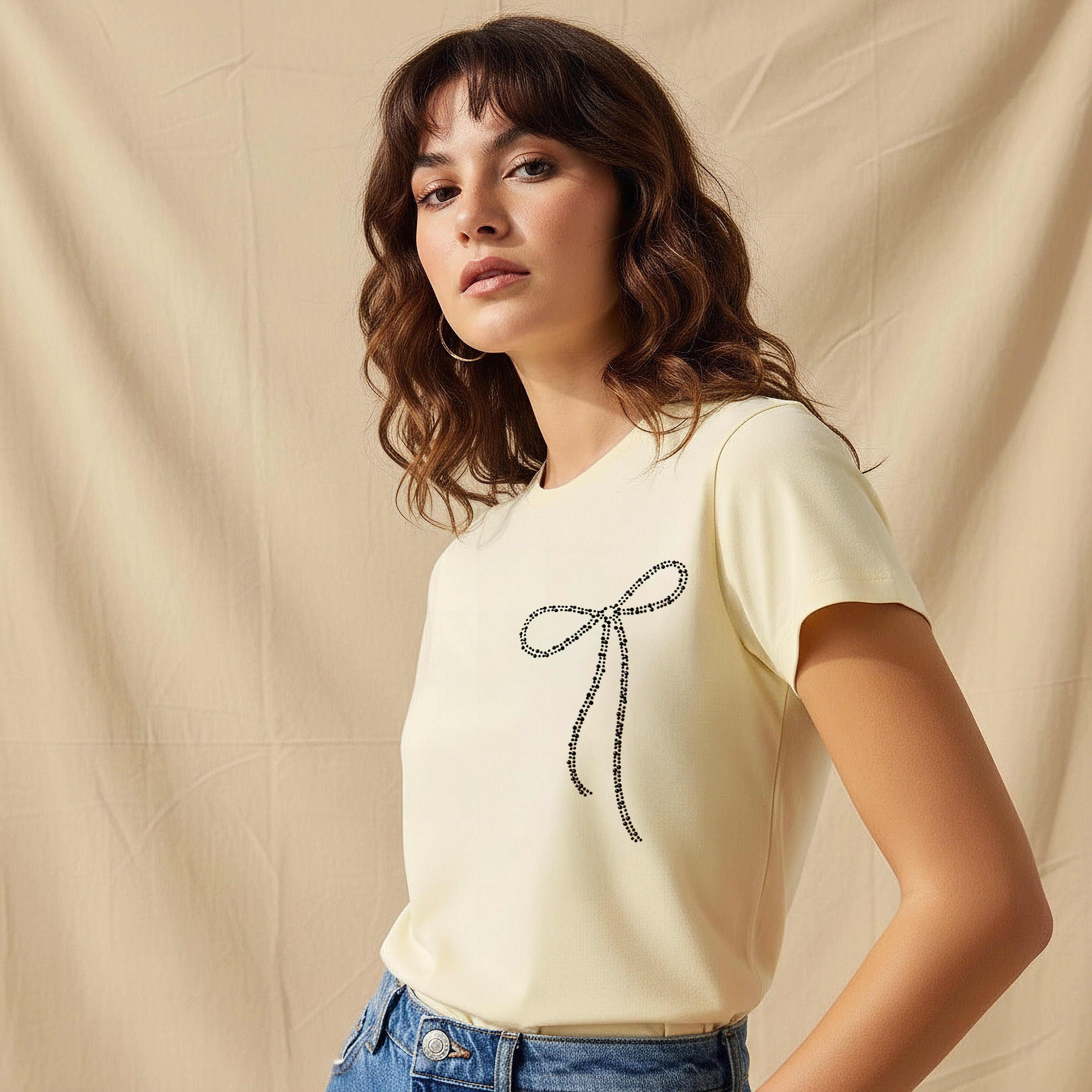 Cotton T-Shirt with Embellished Bow Detail-women-clothing-tshirts-image-3