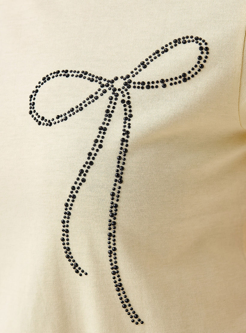 Cotton T-Shirt with Embellished Bow Detail-women-clothing-tshirts-image-8