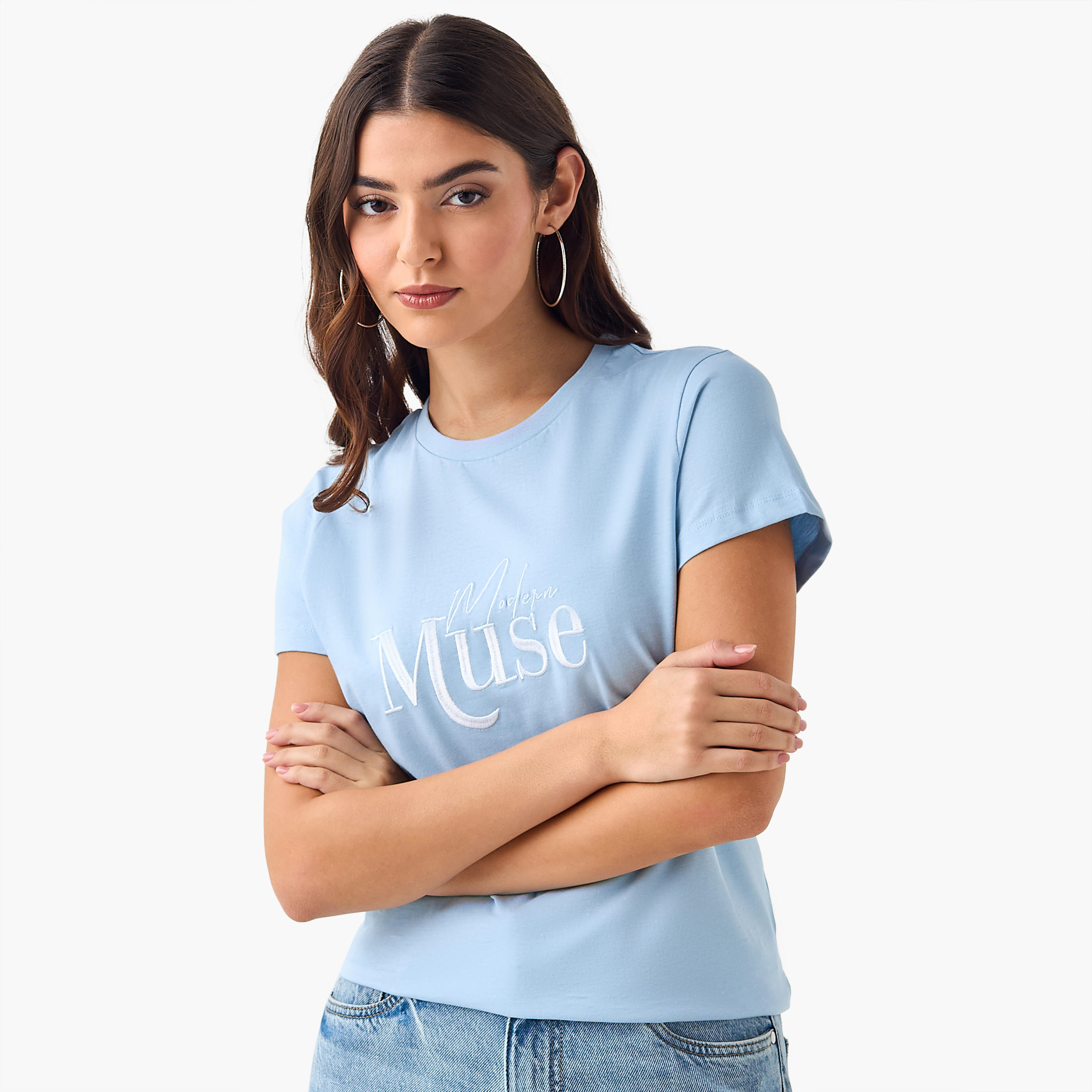 Cotton T-shirt with Print and Embroidery-women-clothing-tshirts-image-3