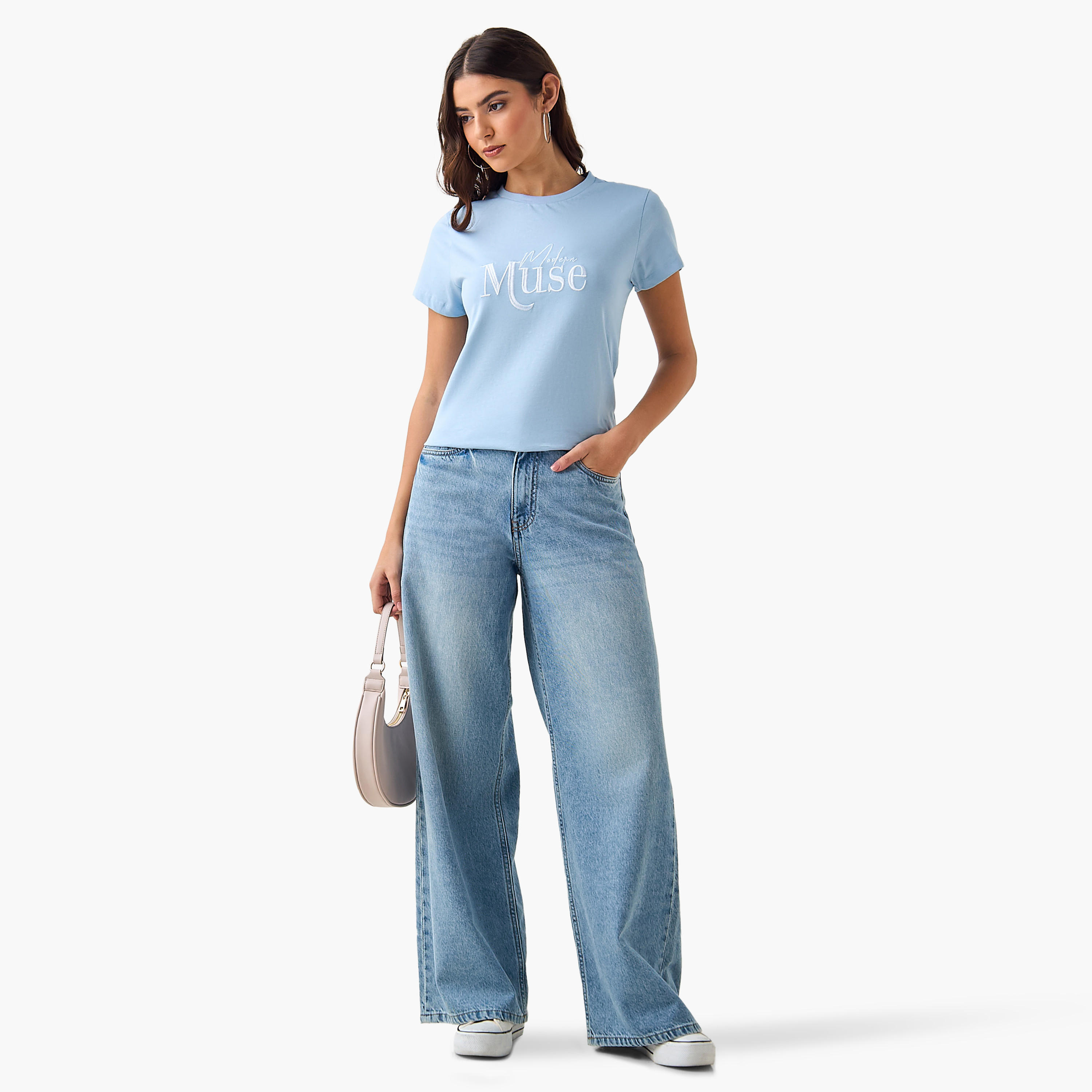 Cotton T-shirt with Print and Embroidery-women-clothing-tshirts-image-4