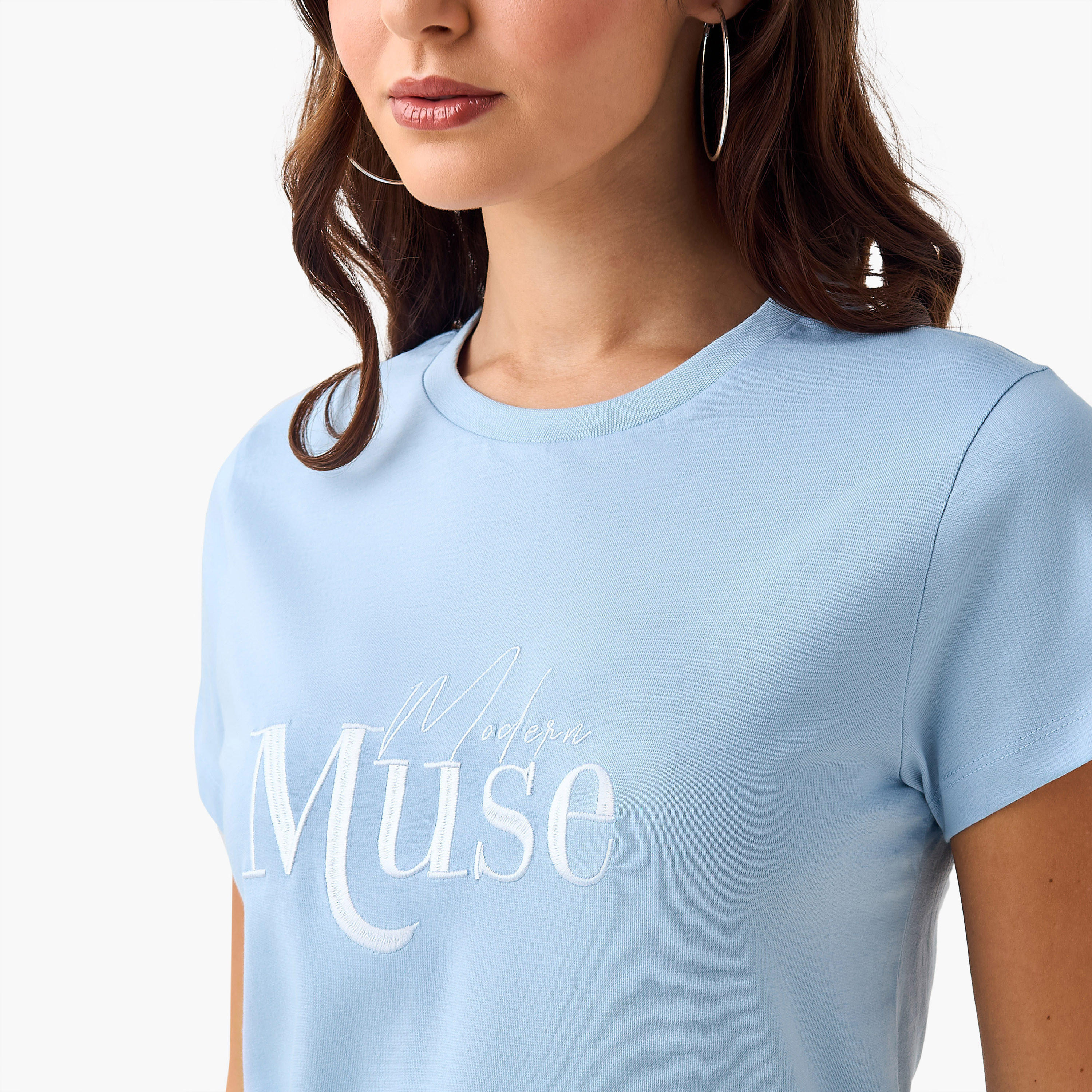 Cotton T-shirt with Print and Embroidery-women-clothing-tshirts-image-6
