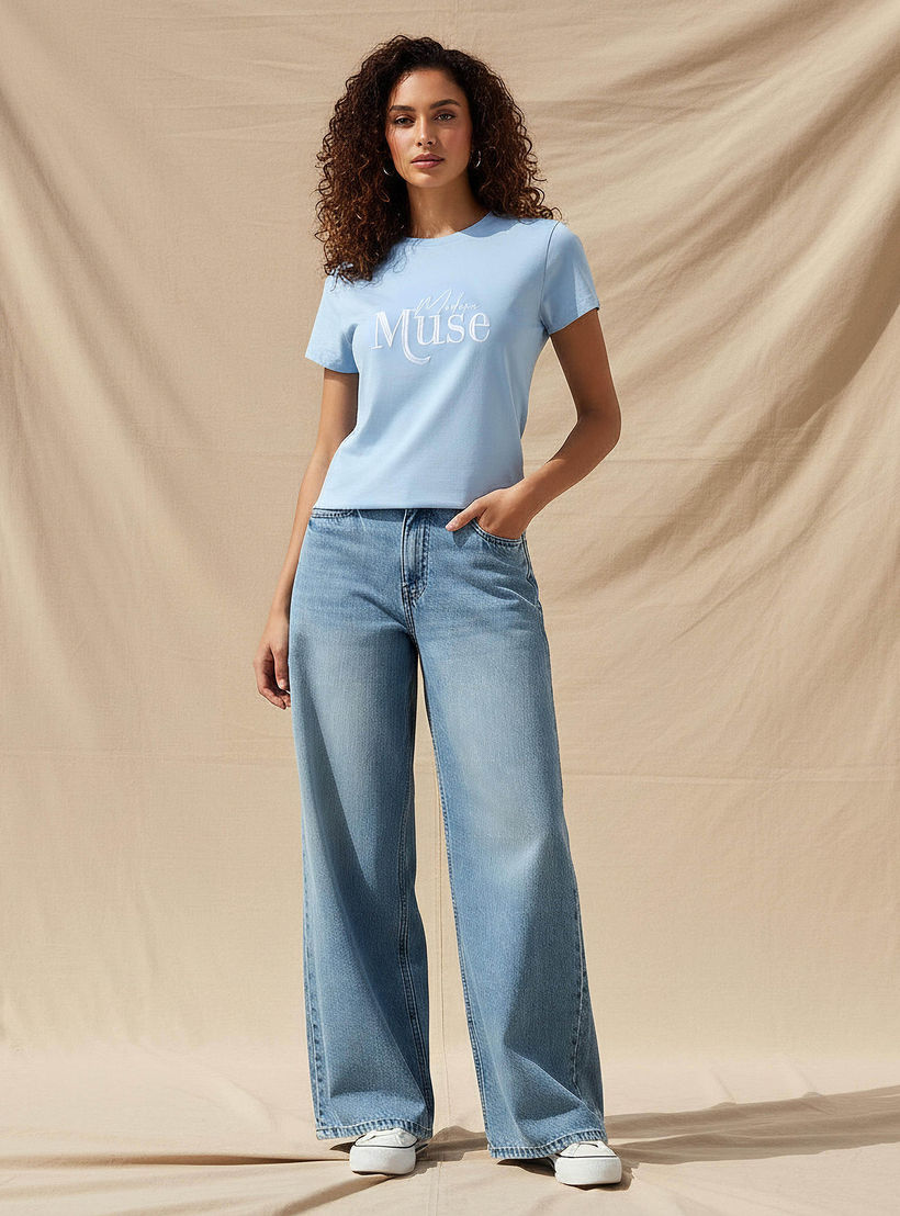 Cotton T-shirt with Print and Embroidery-women-clothing-tshirts-image-2
