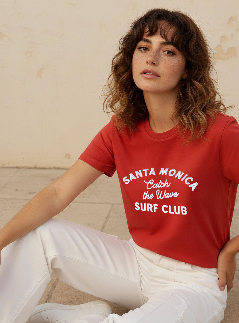 Cotton T-shirt with Text Embroidery-women-clothing-tshirts-image-1