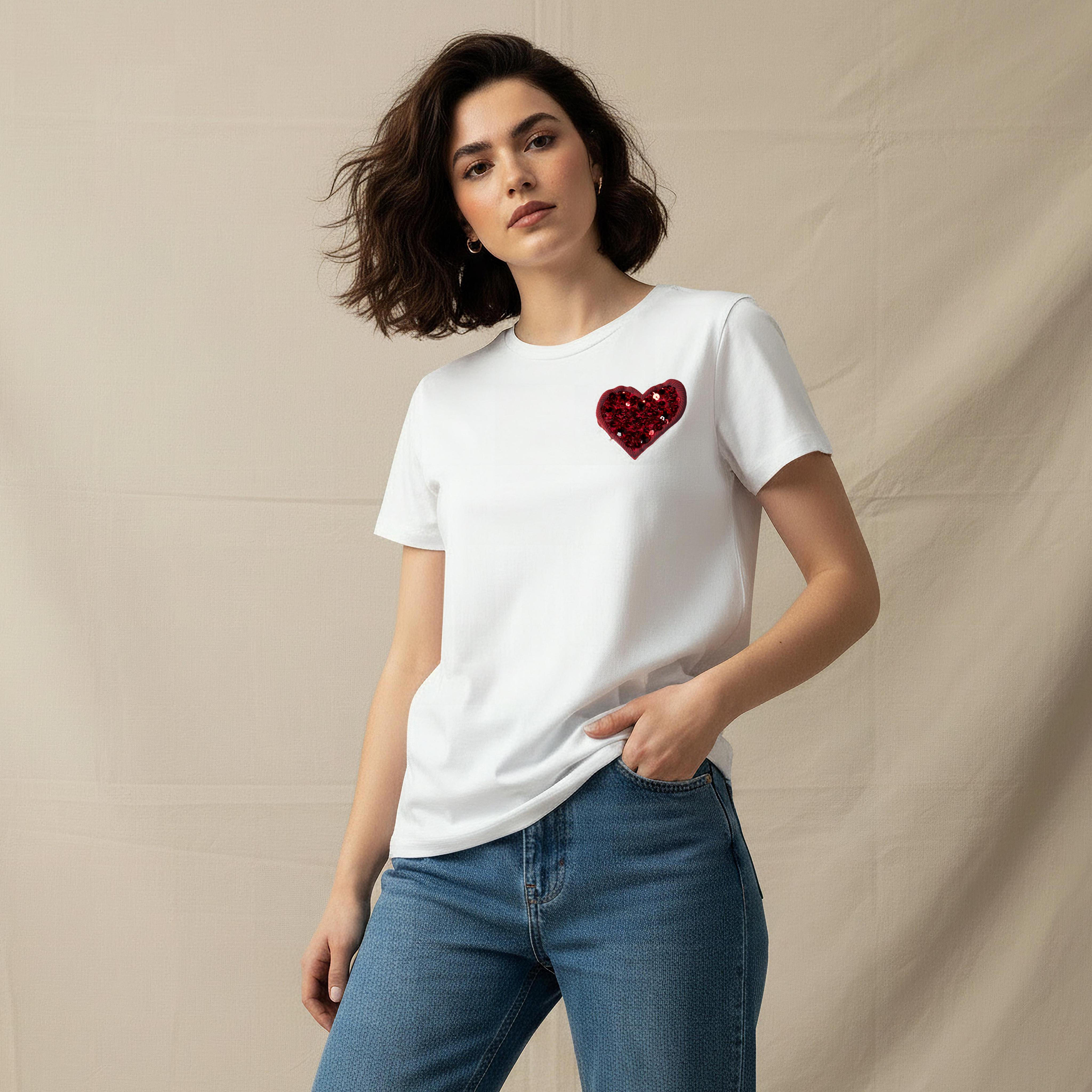 Cotton T-shirt with Heart Embellishment-women-clothing-tshirts-image-1