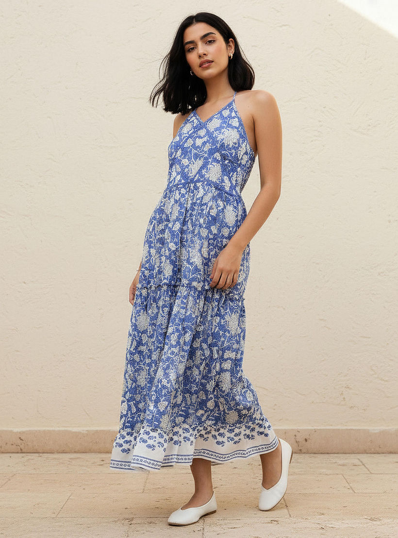 A-line Maxi Cotton Dress with Halter Neck-women-clothing-dresses-image-2