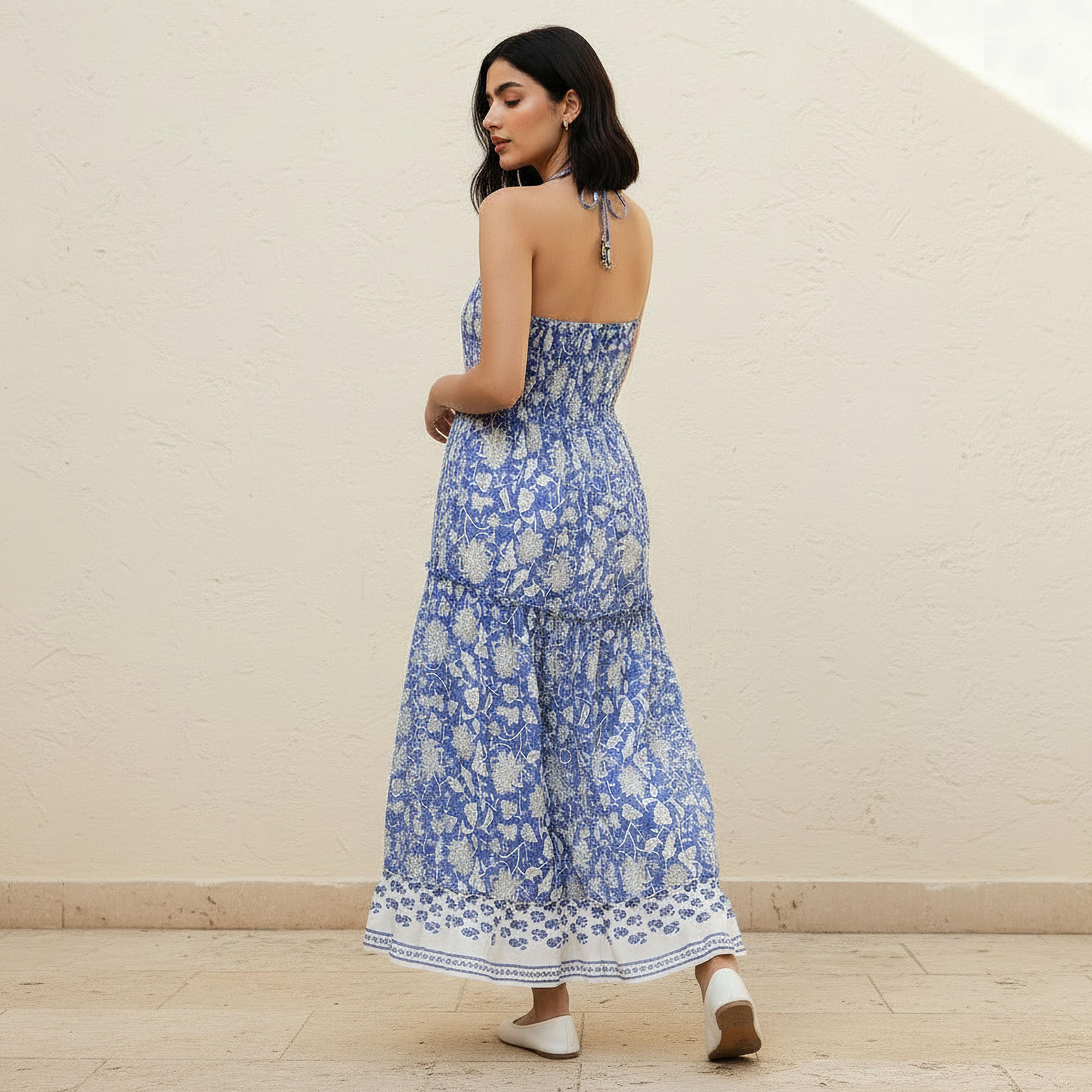 A-line Maxi Cotton Dress with Halter Neck-women-clothing-dresses-image-4