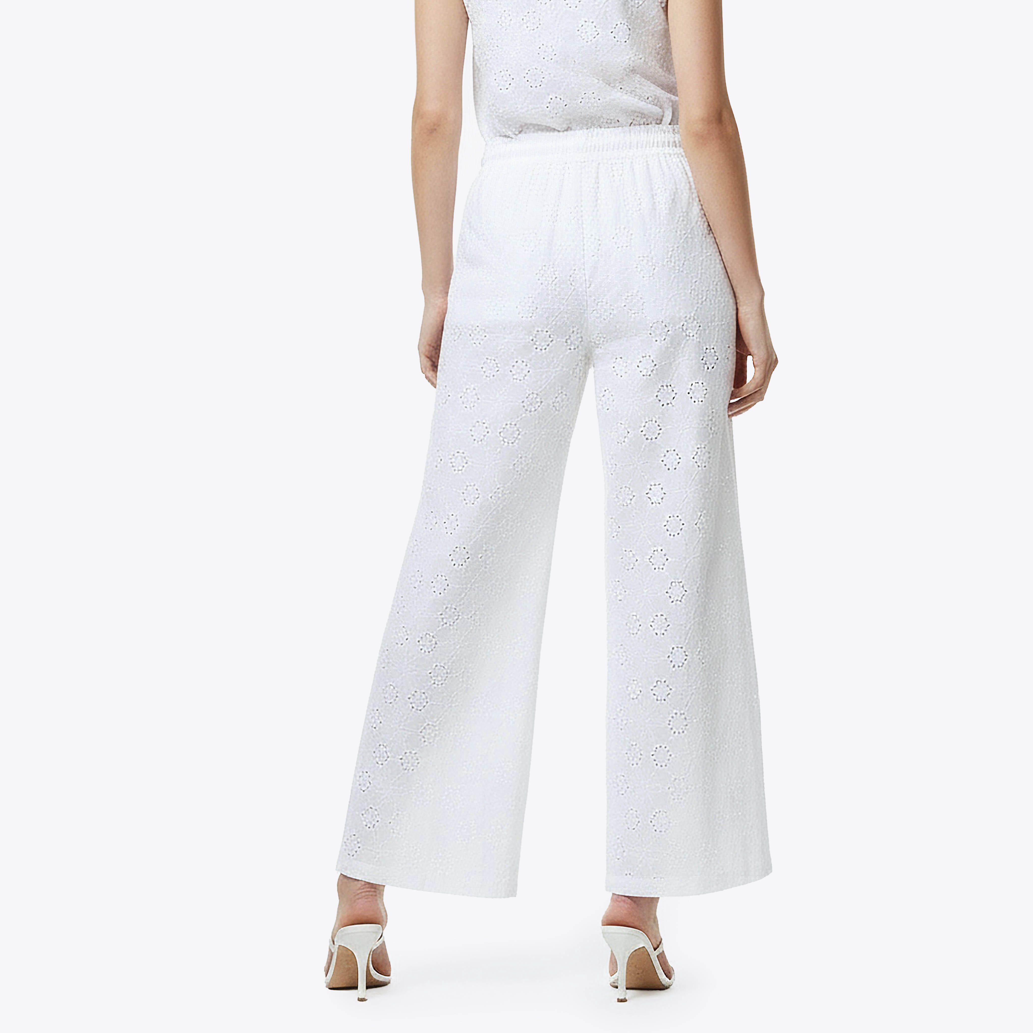 Mid-Rise Schiffli Embroidered Cotton Wide Leg Trousers-women-clothing-coordsets-image-4