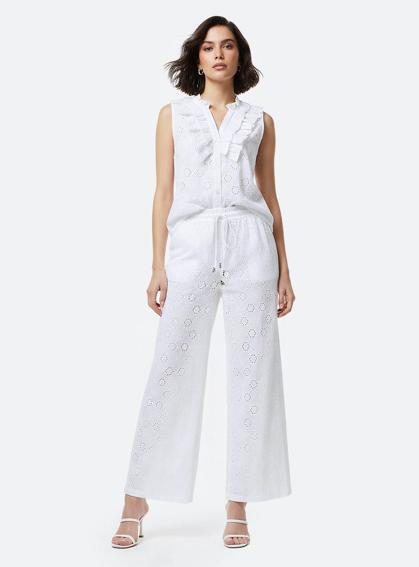 Mid-Rise Schiffli Embroidered Cotton Wide Leg Trousers-women-clothing-coordsets-image-5