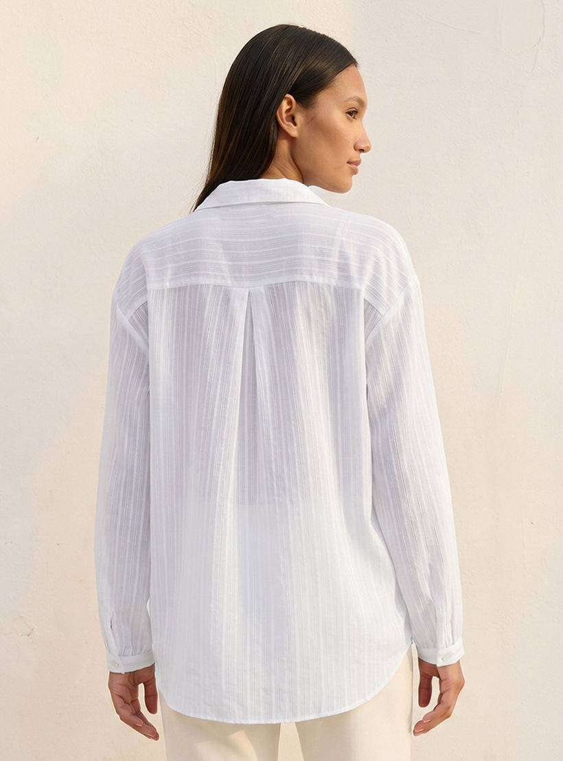 Cotton Striped Shirt with Dropped Sleeves-women-clothing-shirtsandblouses-shirts-image-4