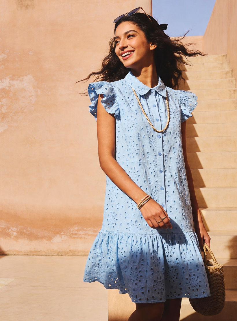 فستان إيه لاين قطن بطول الركبة وتطريز شيفلي-women-clothing-dresses-image-1