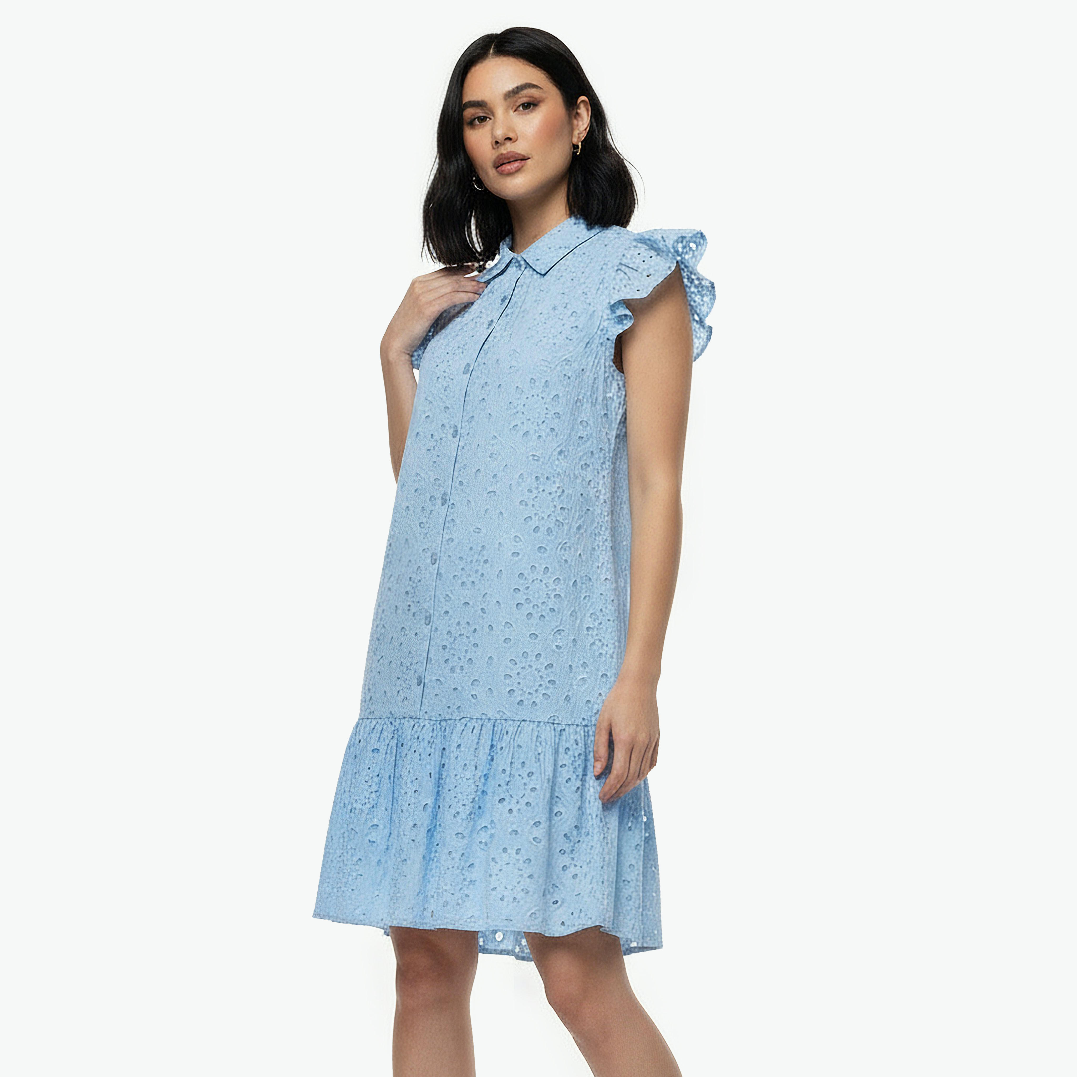 A-line Knee-Length Cotton Dress with Schiffli Embroidery-women-clothing-dresses-image-5