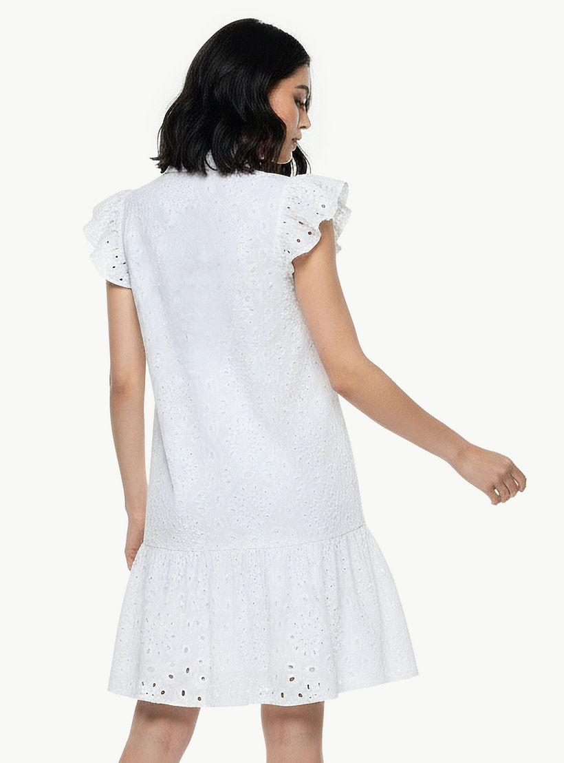 A-line Knee-Length Cotton Dress with Schiffli Embroidery-women-clothing-dresses-image-4