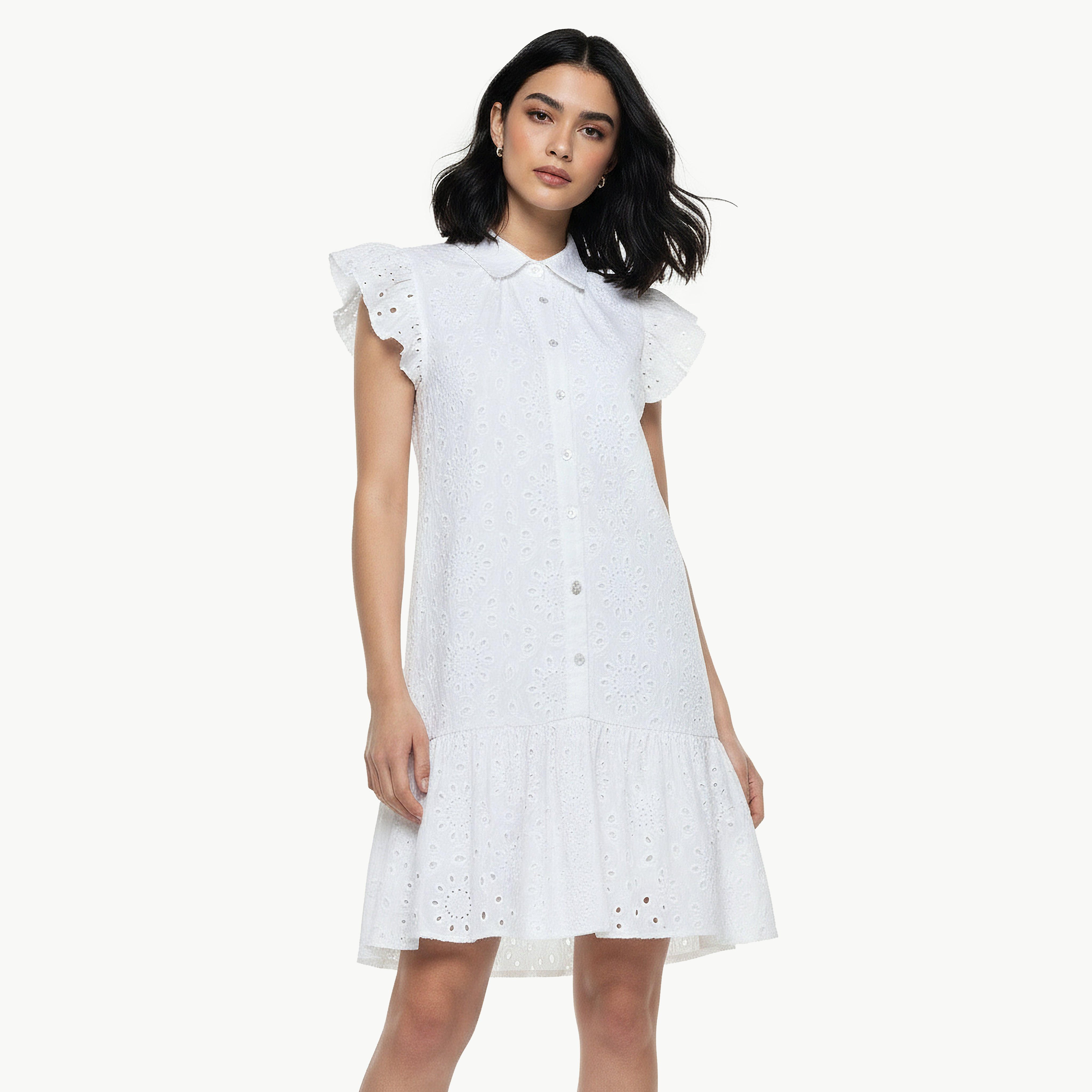 A-line Knee-Length Cotton Dress with Schiffli Embroidery-women-clothing-dresses-image-5