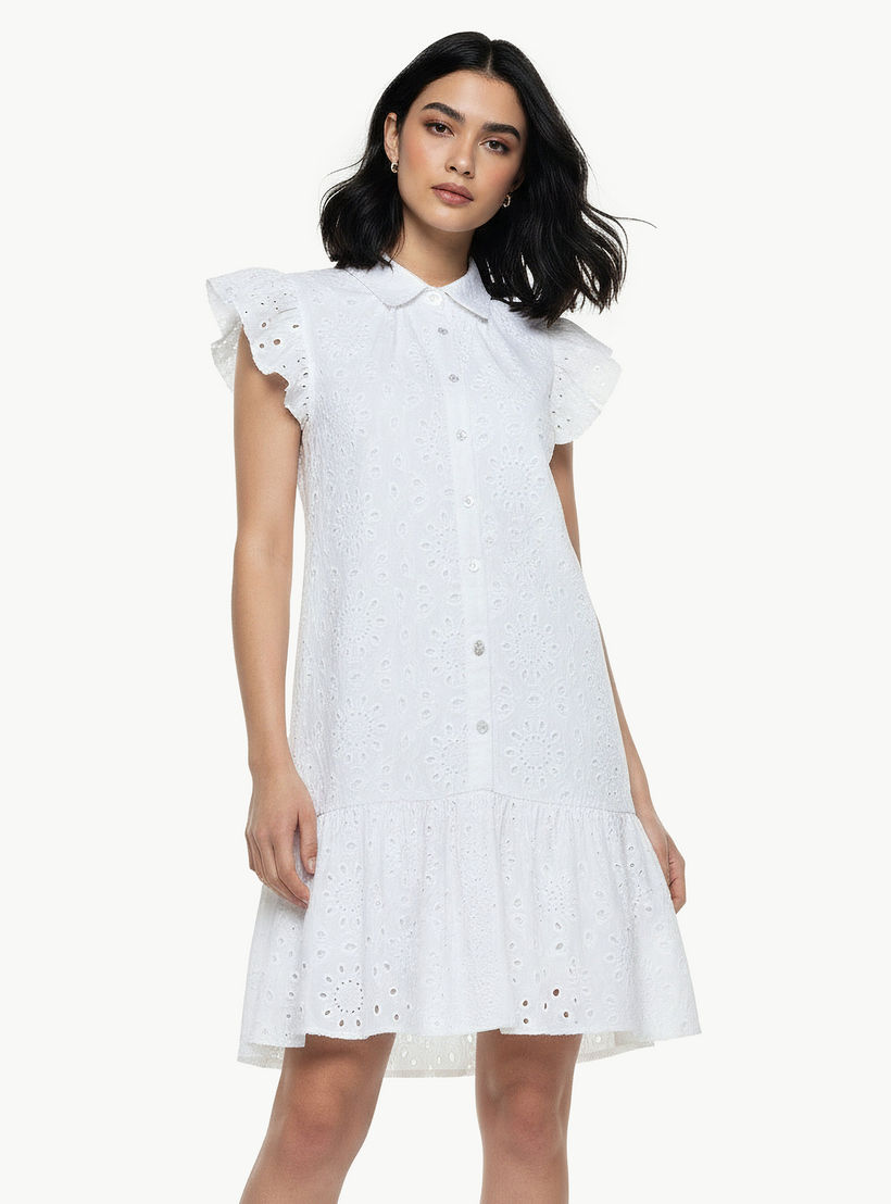A-line Knee-Length Cotton Dress with Schiffli Embroidery-women-clothing-dresses-image-5