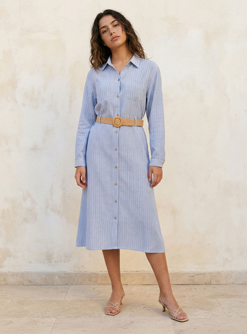 Striped Women Shirt Dress Belted-women-clothing-dresses-image-1