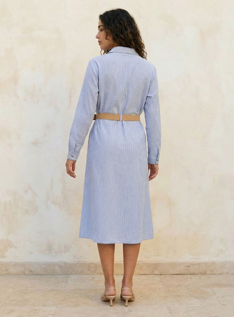 Striped Women Shirt Dress Belted-women-clothing-dresses-image-4
