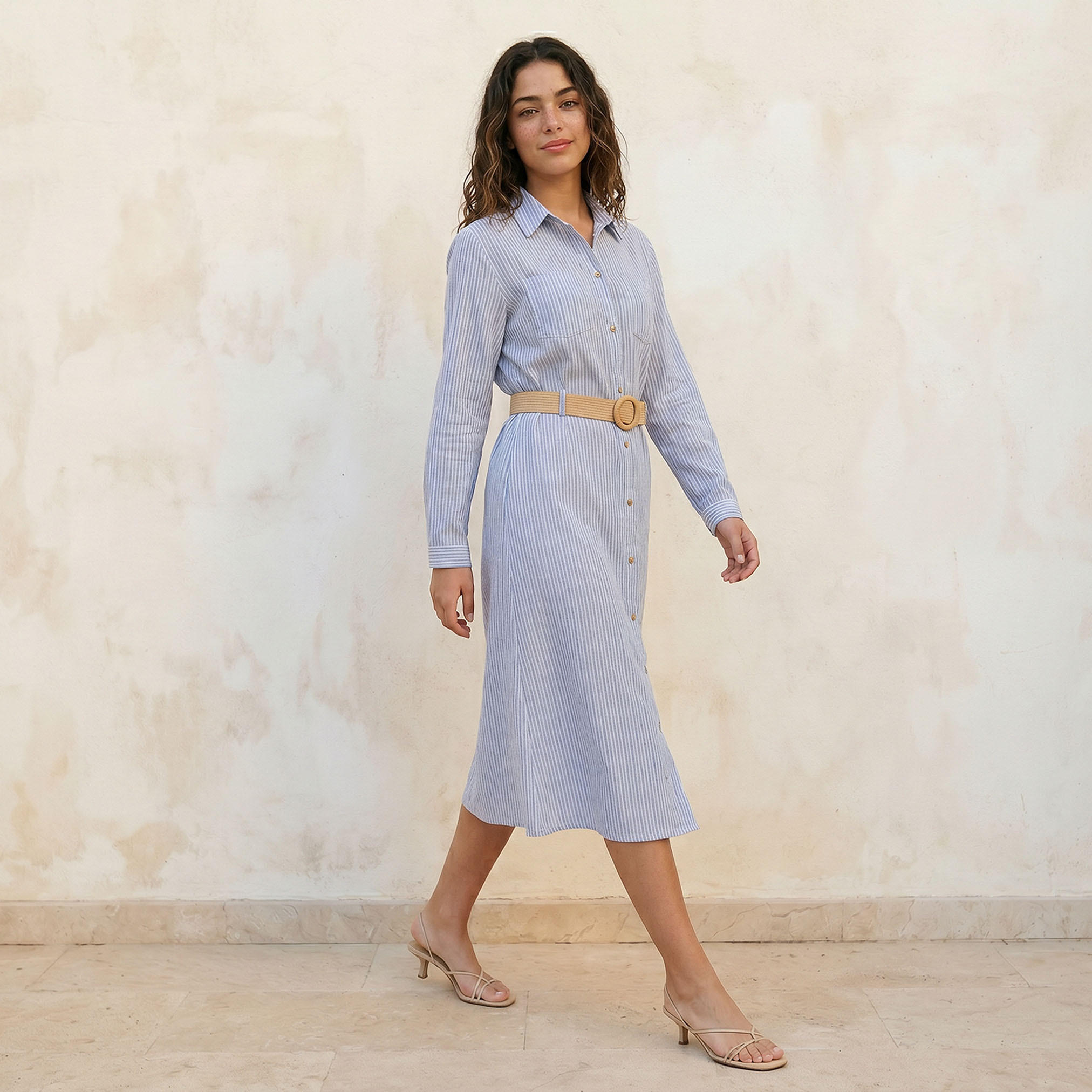 Striped Women Shirt Dress Belted-women-clothing-dresses-image-3