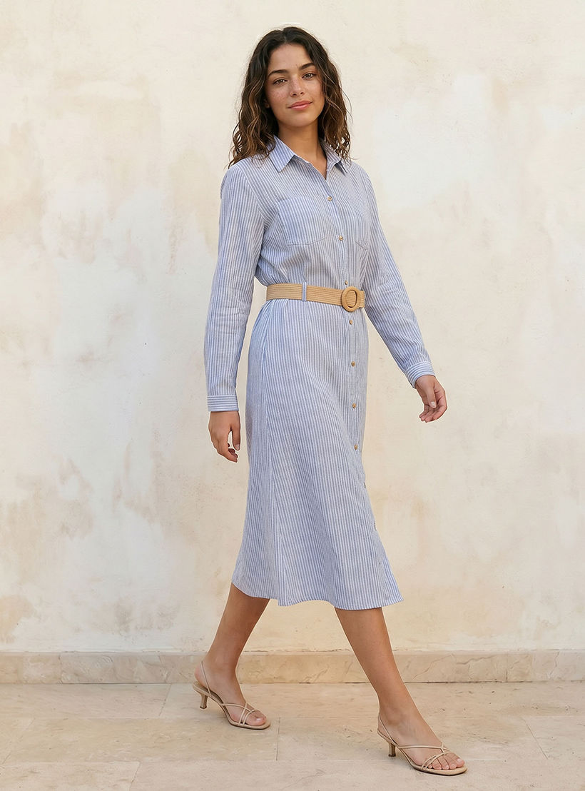 Striped Women Shirt Dress Belted-women-clothing-dresses-image-3