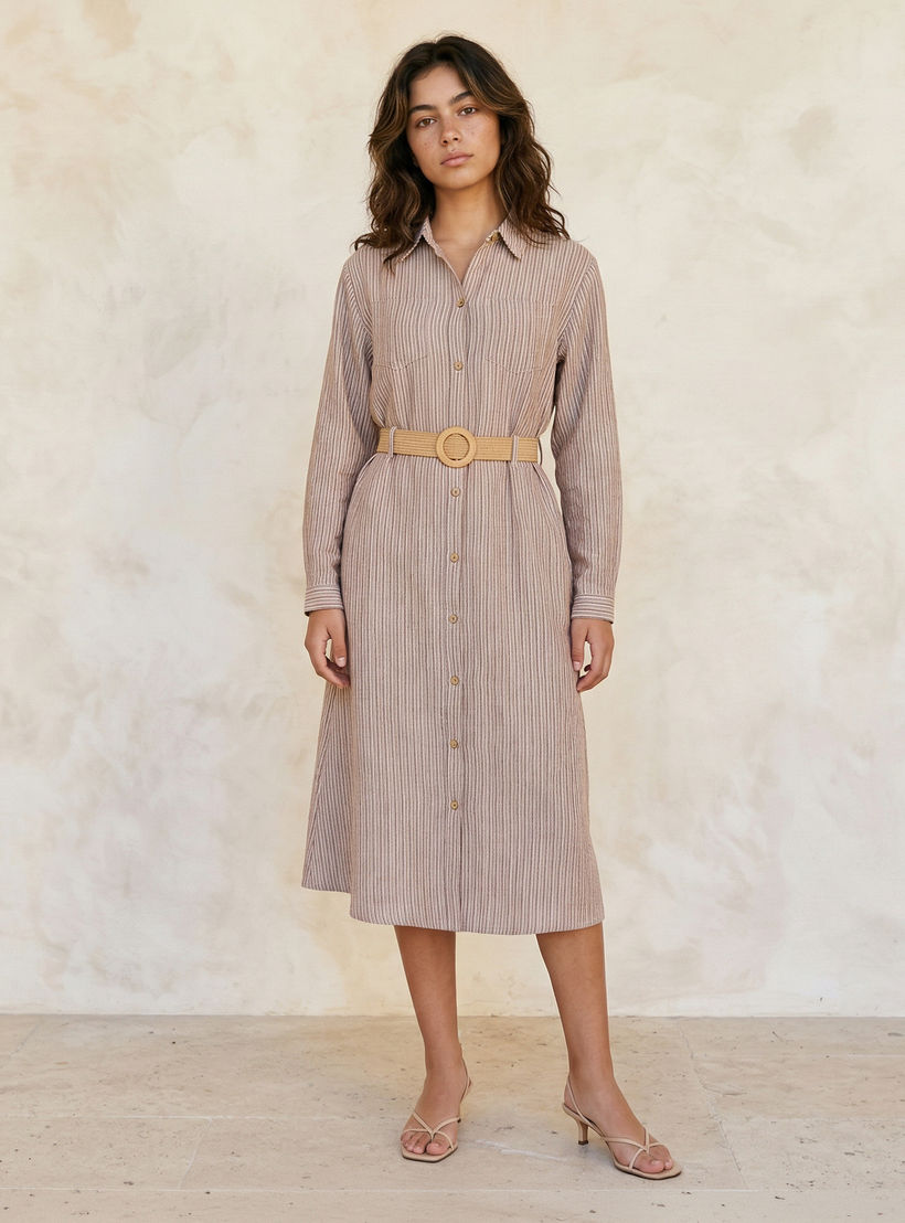 Striped Women Shirt Dress Belted-women-clothing-dresses-image-1