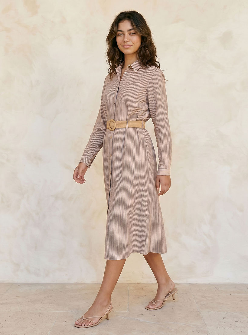 Striped Women Shirt Dress Belted-women-clothing-dresses-image-3