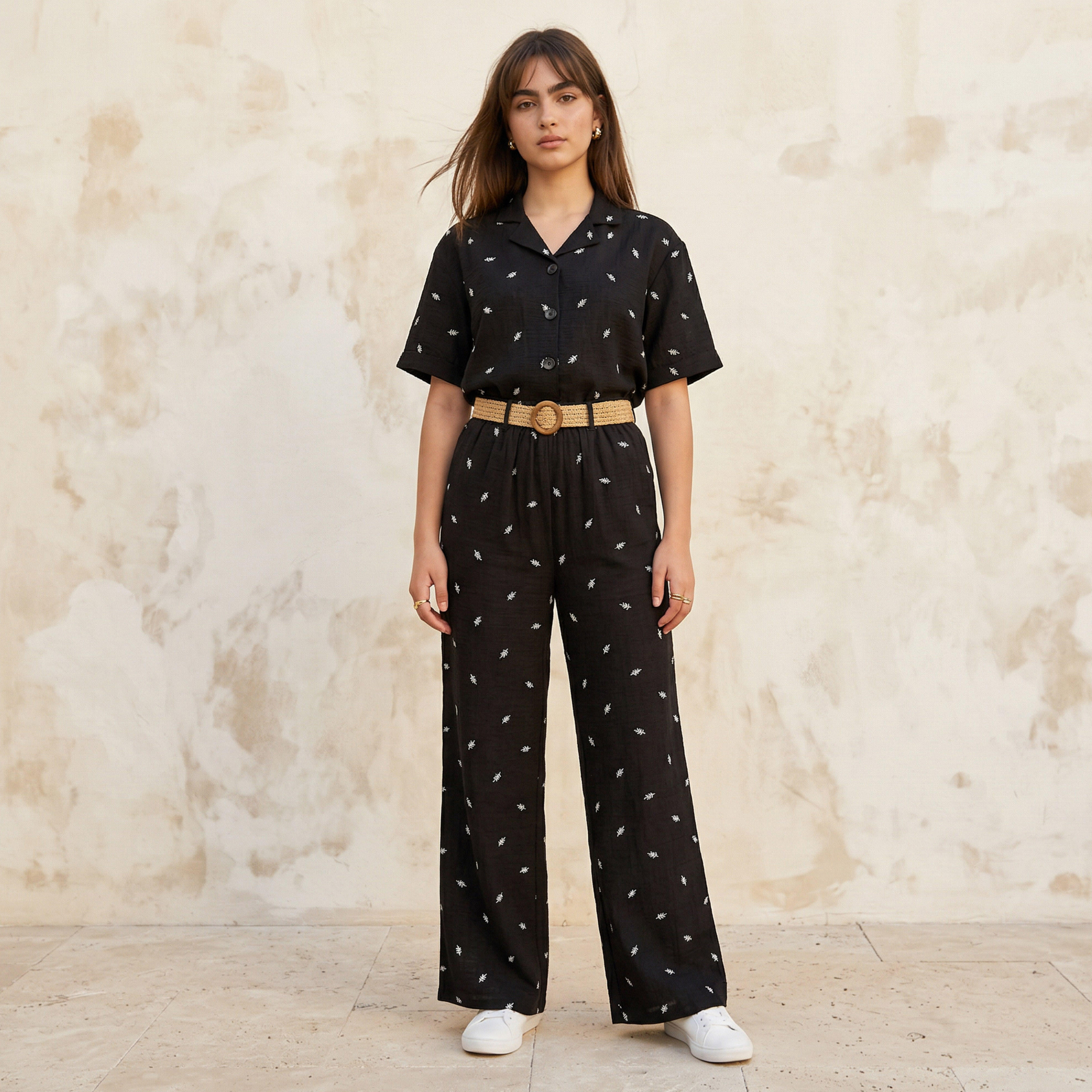 Mid-Rise Leaf Embroidered Belted Wide Leg Trousers-women-clothing-bottoms-trousers-image-3