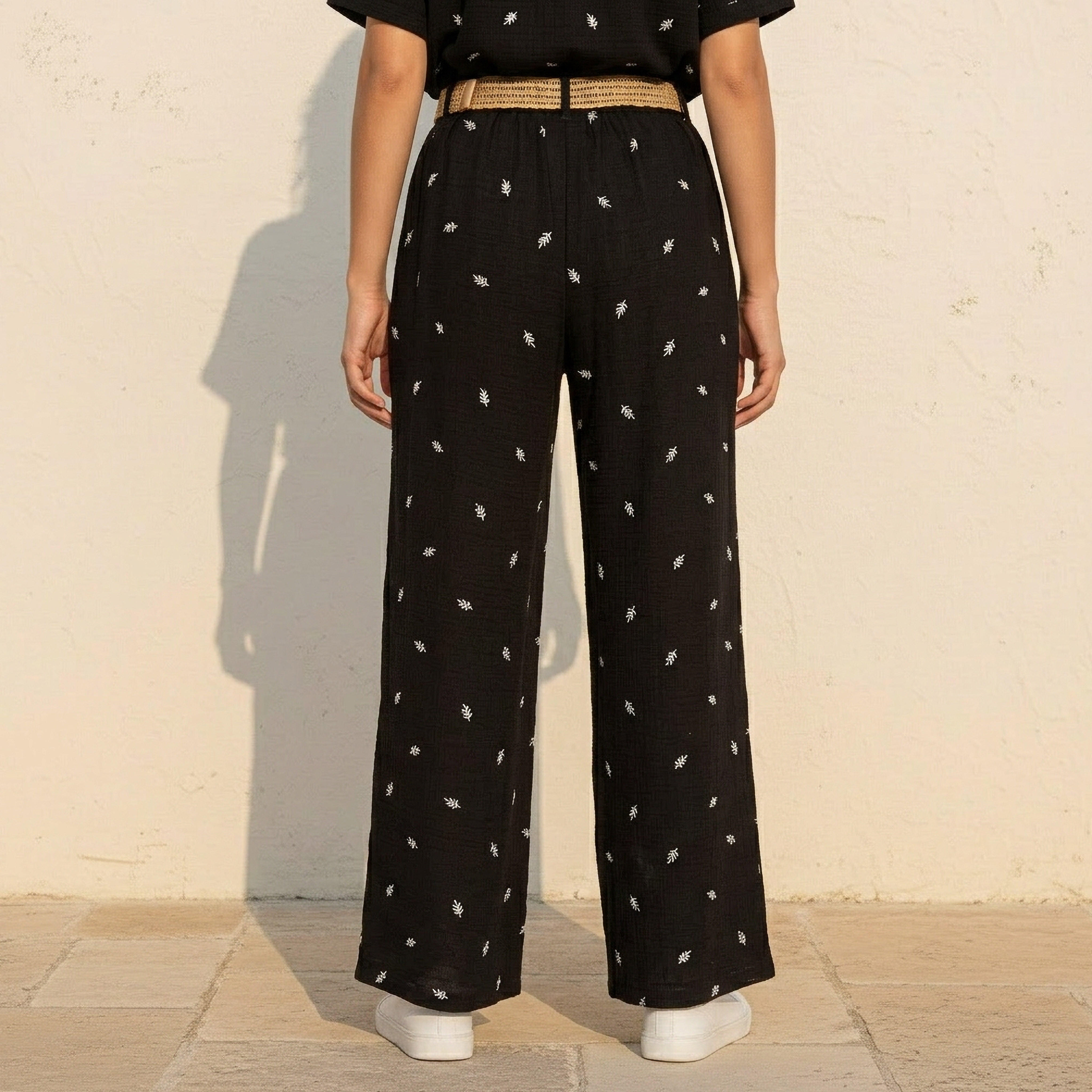 Mid-Rise Leaf Embroidered Belted Wide Leg Trousers-women-clothing-bottoms-trousers-image-4