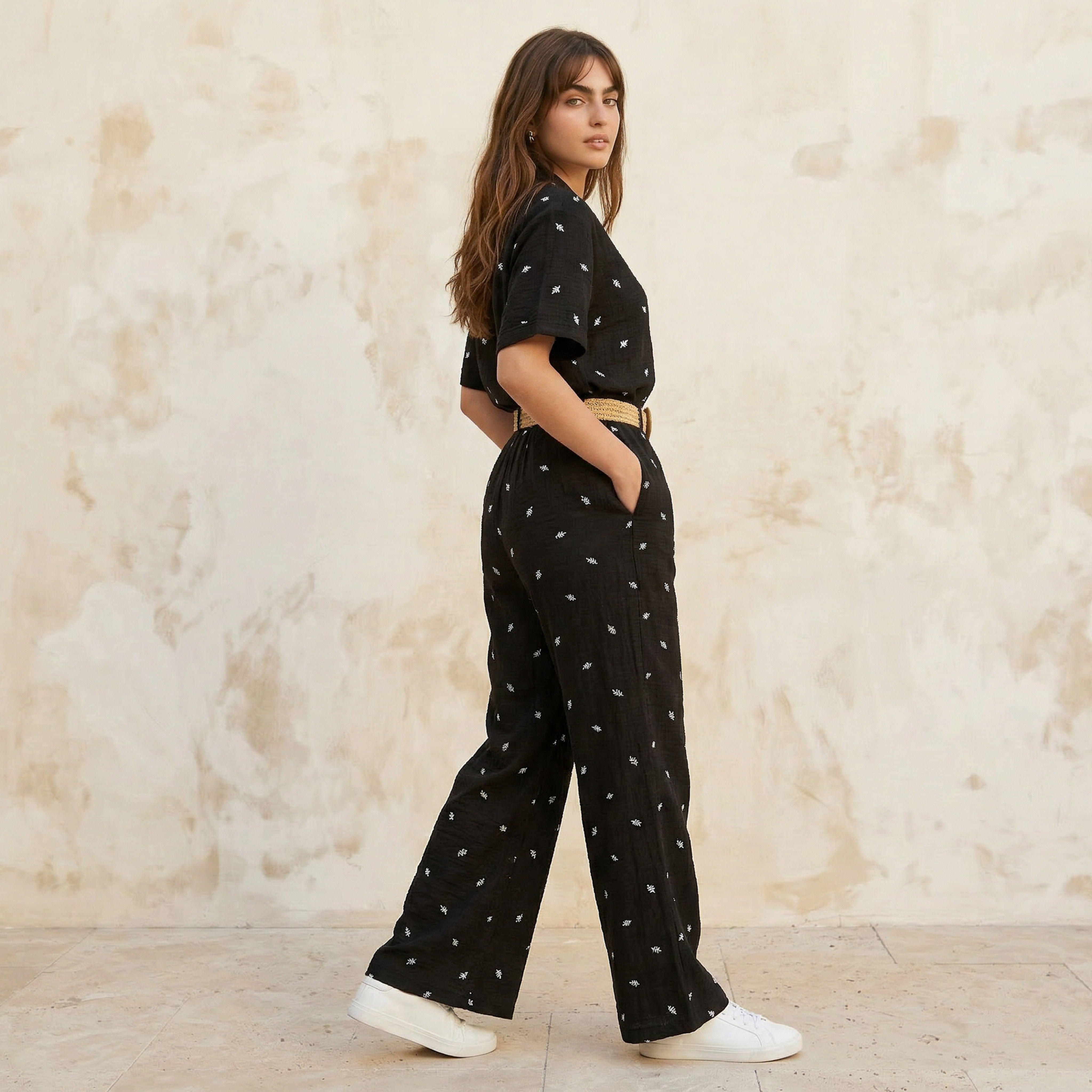 Mid-Rise Leaf Embroidered Belted Wide Leg Trousers-women-clothing-bottoms-trousers-image-5