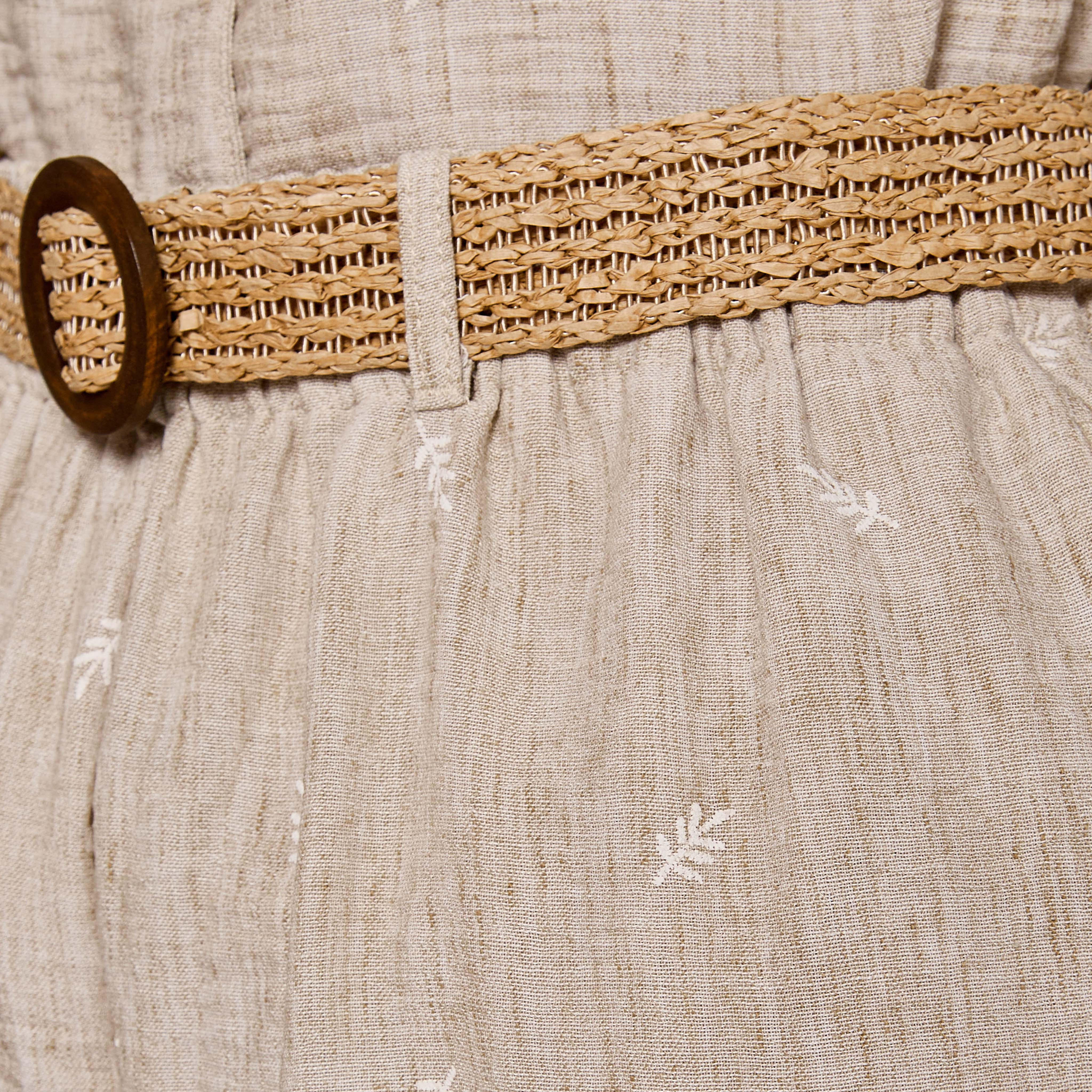 بنطلون بخصر متوسط وتطريزات أوراق شجر وحزام وساق واسعة-women-clothing-coordsets-image-2