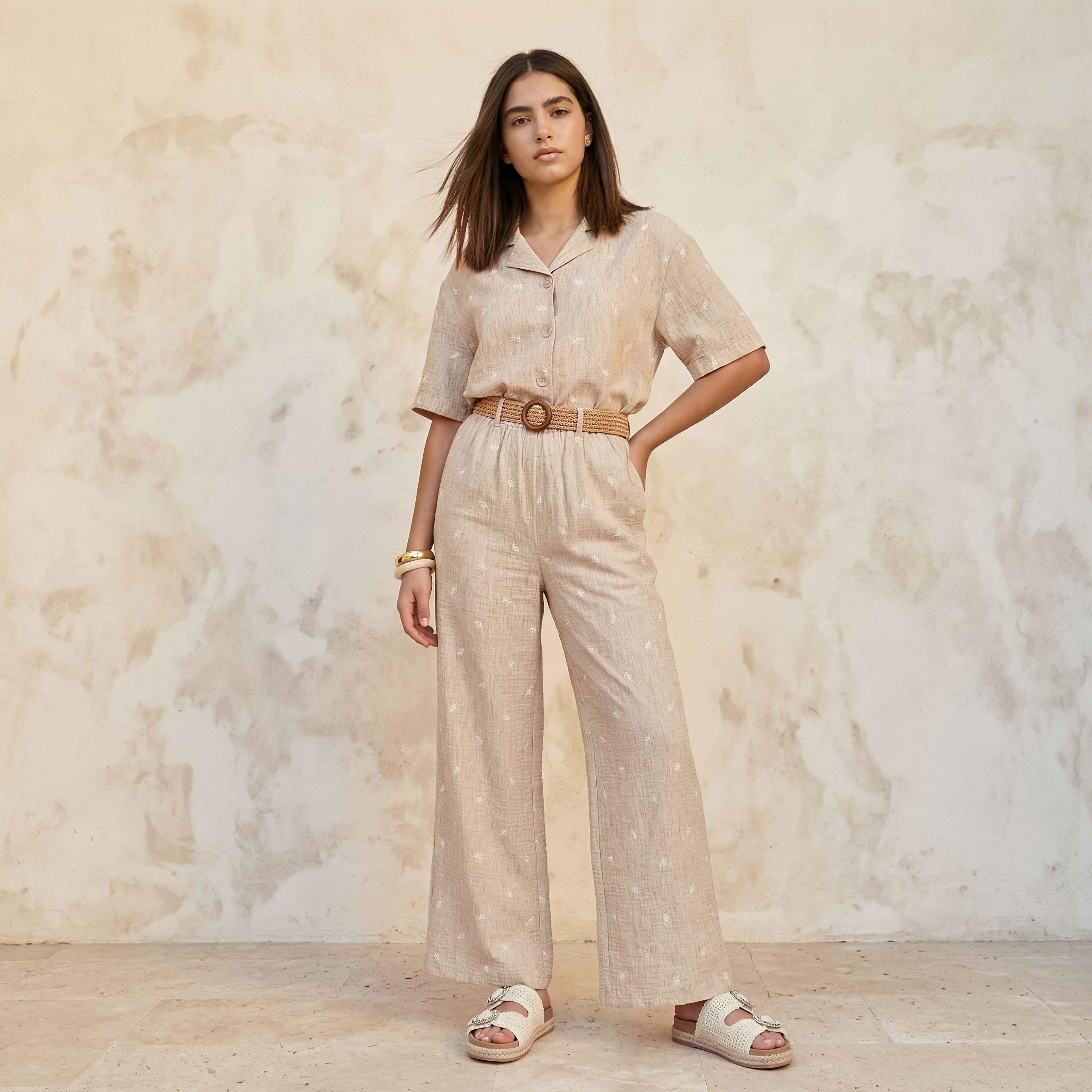 Leaf Embroidered Shirt with Short Sleeves-women-clothing-shirtsandblouses-shirts-image-3