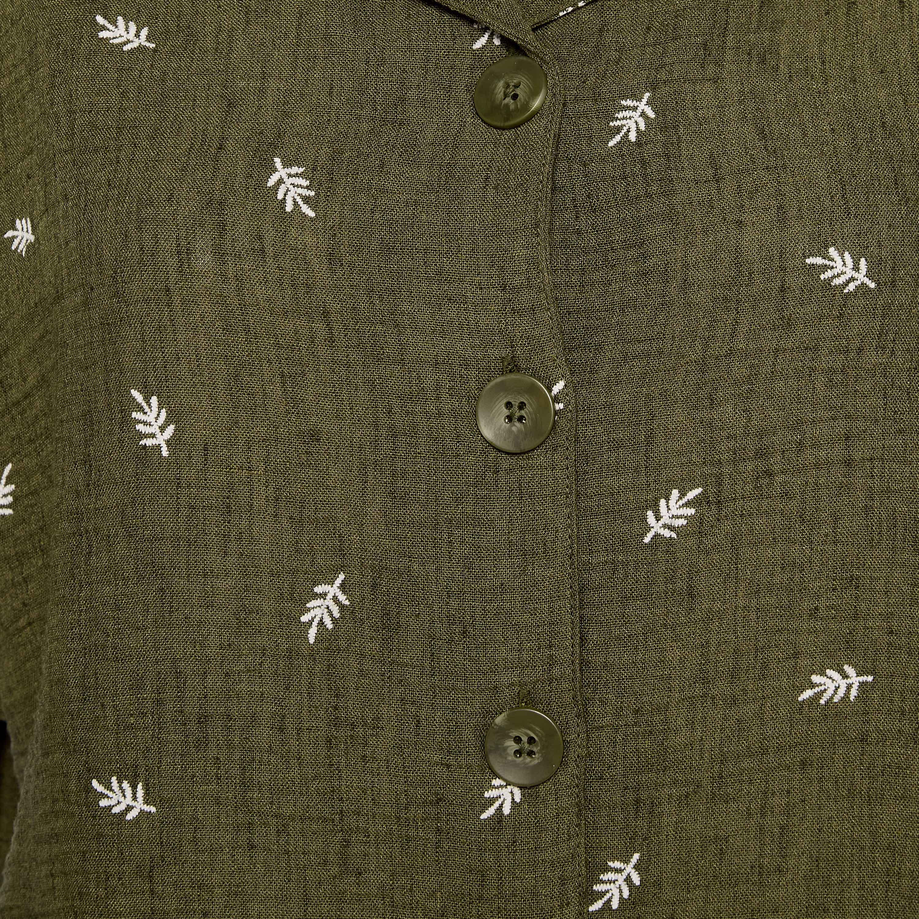 Leaf Embroidered Shirt with Short Sleeves-women-clothing-shirtsandblouses-shirts-image-2