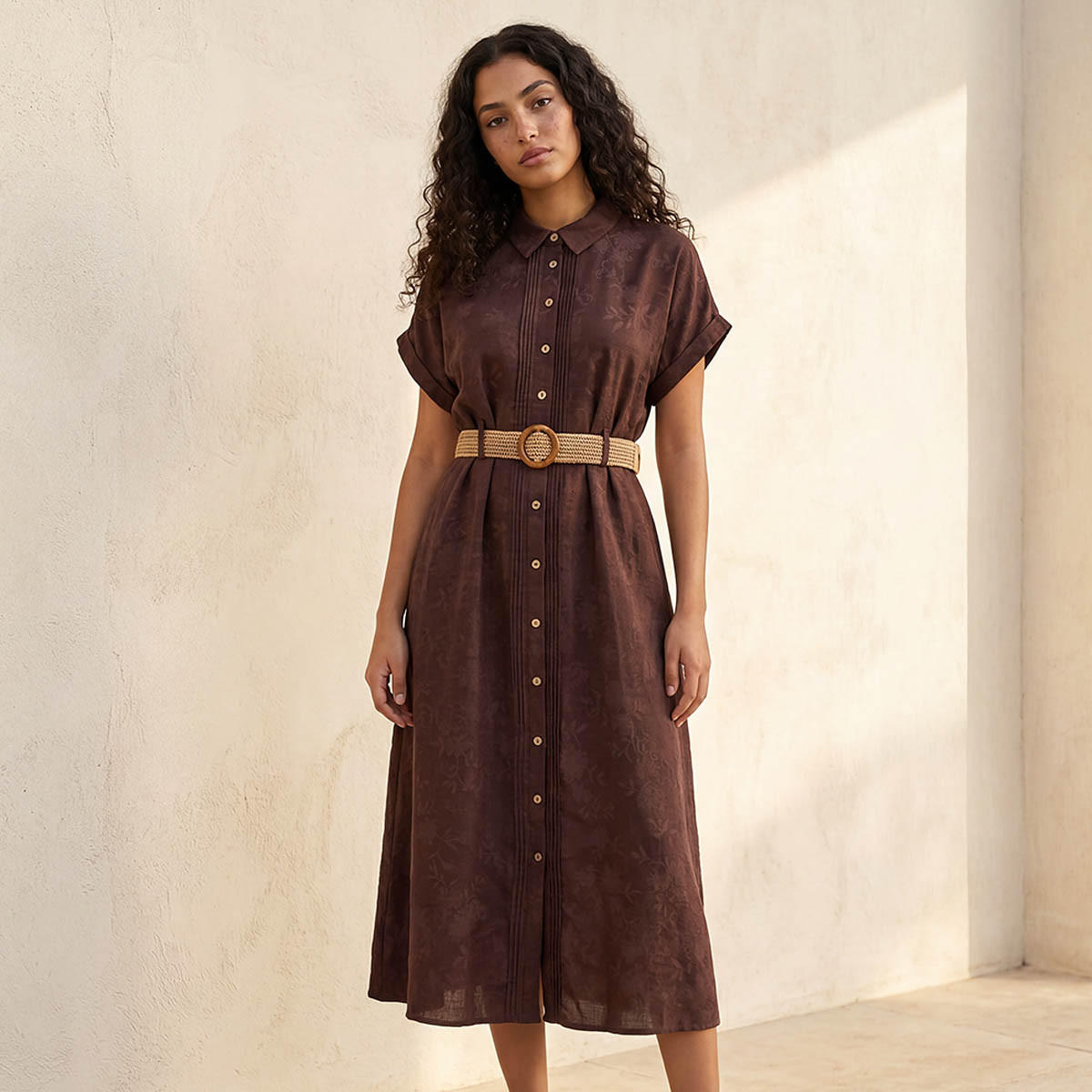 Embroidered Women Shirt Dress with Belt-women-clothing-dresses-image-1