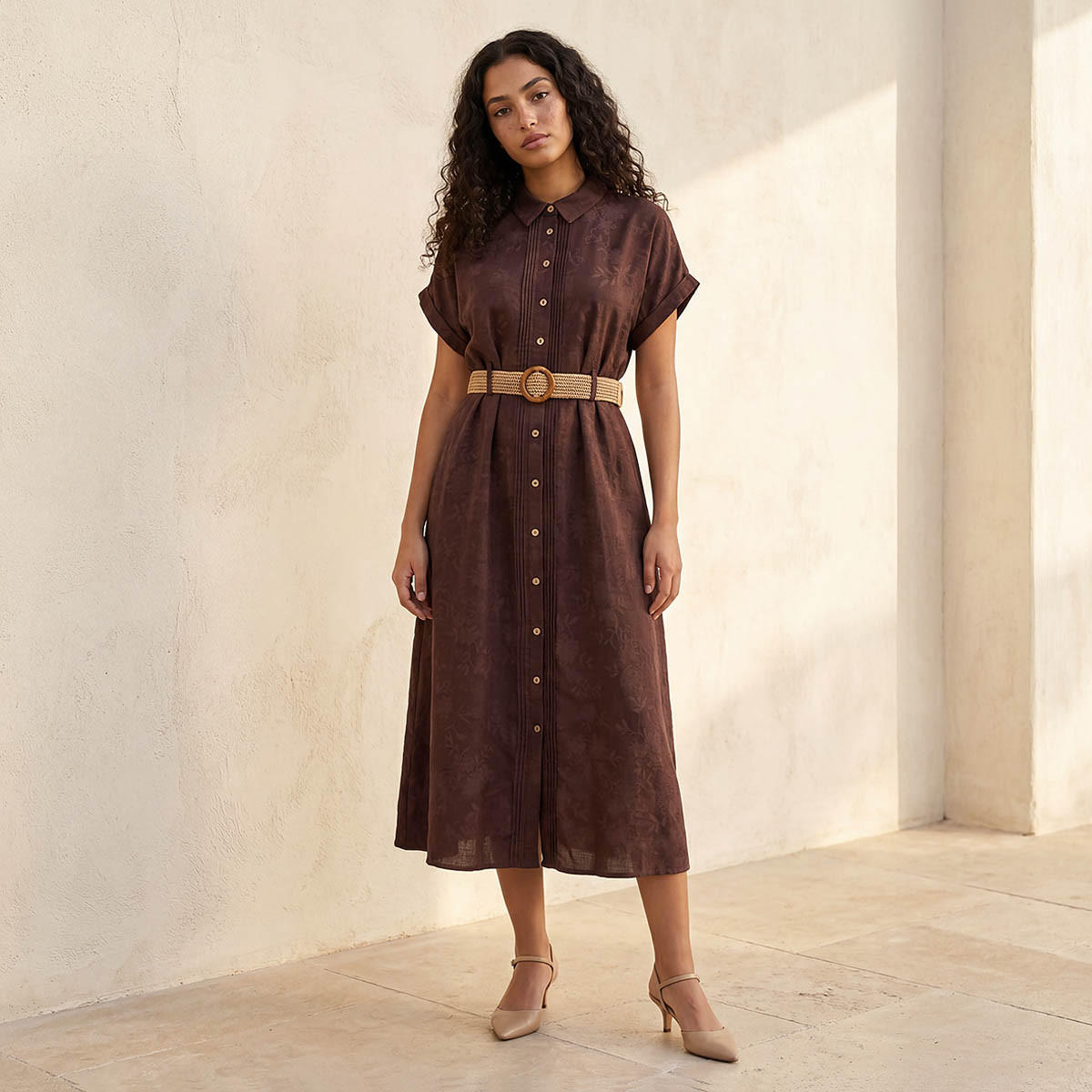 Embroidered Women Shirt Dress with Belt-women-clothing-dresses-image-3