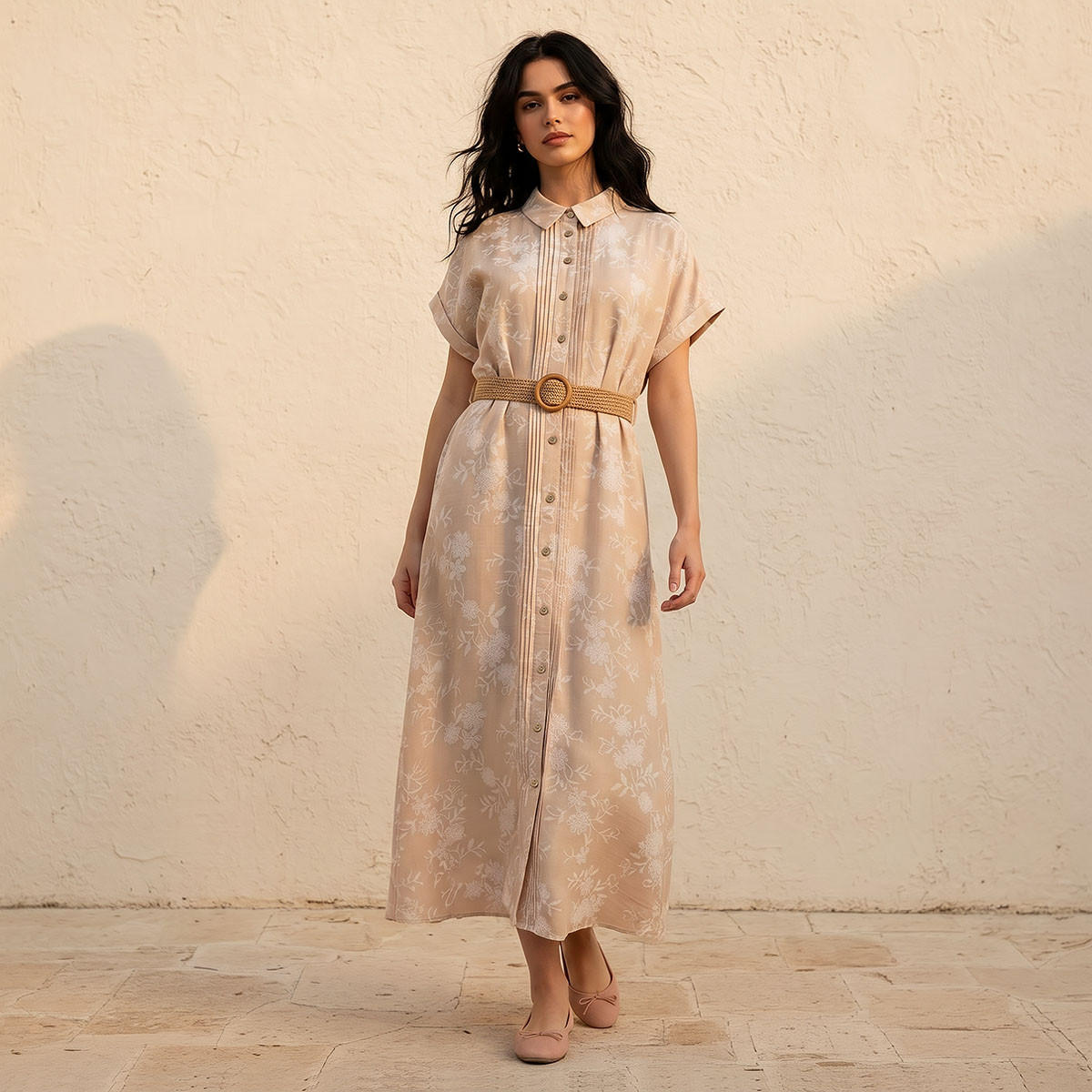 Embroidered Women Shirt Dress with Belt-women-clothing-dresses-image-1