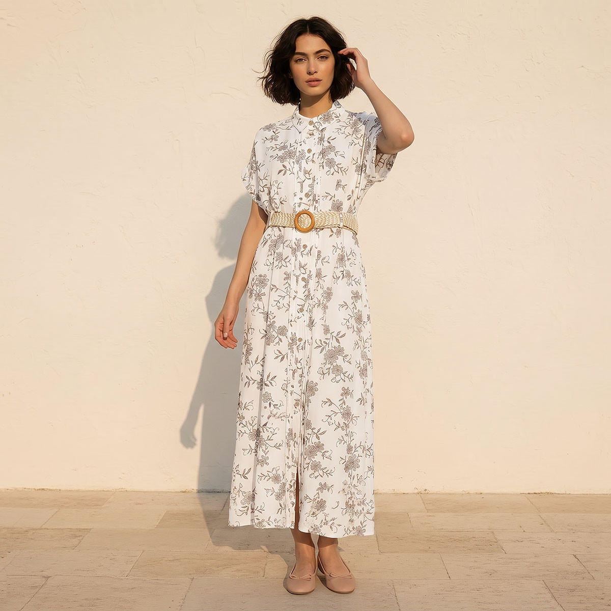 فستان قميص مطرّز بحزام للنساء-women-clothing-dresses-image-1