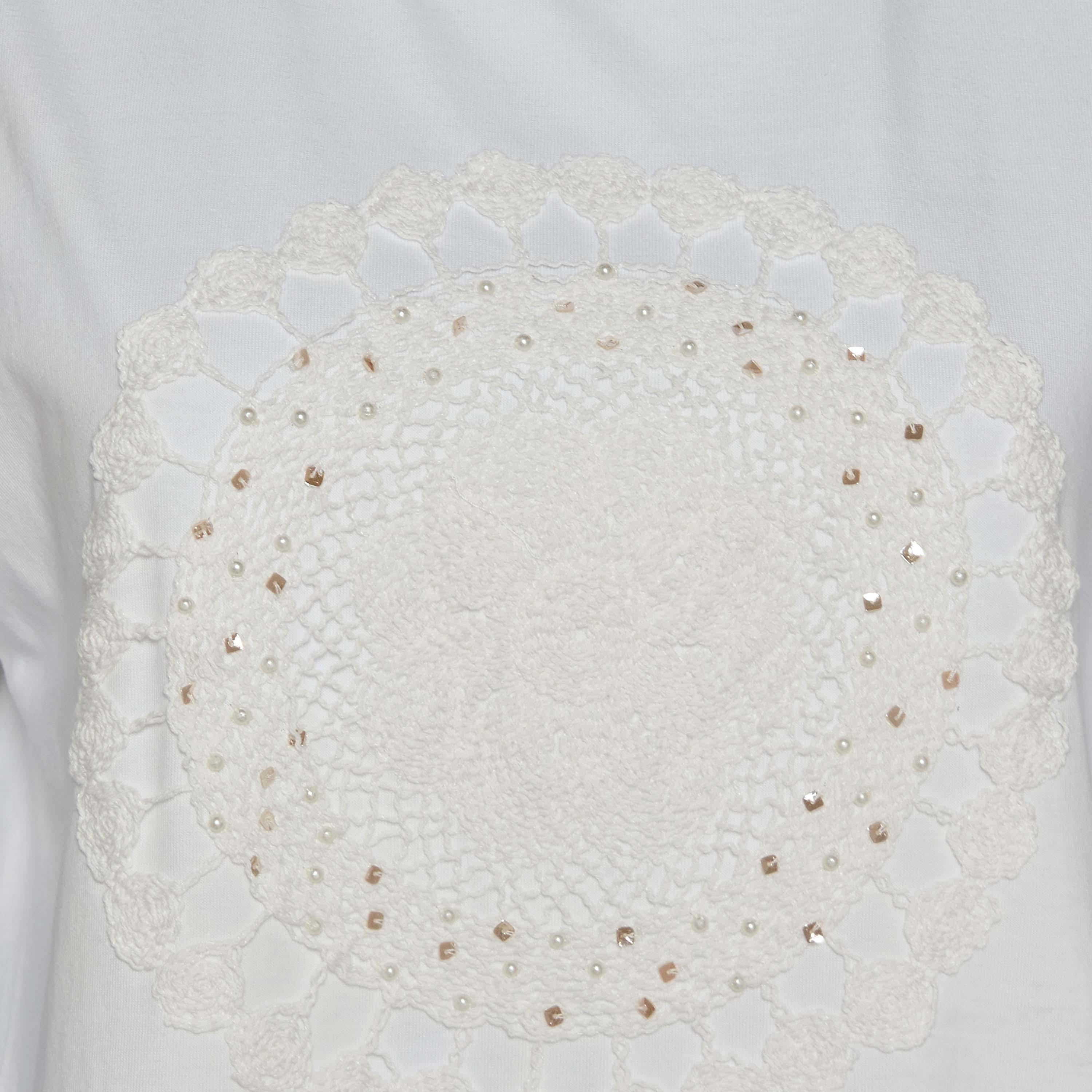 Cotton T-shirt with Crochet Applique Detail-women-clothing-tshirts-image-2