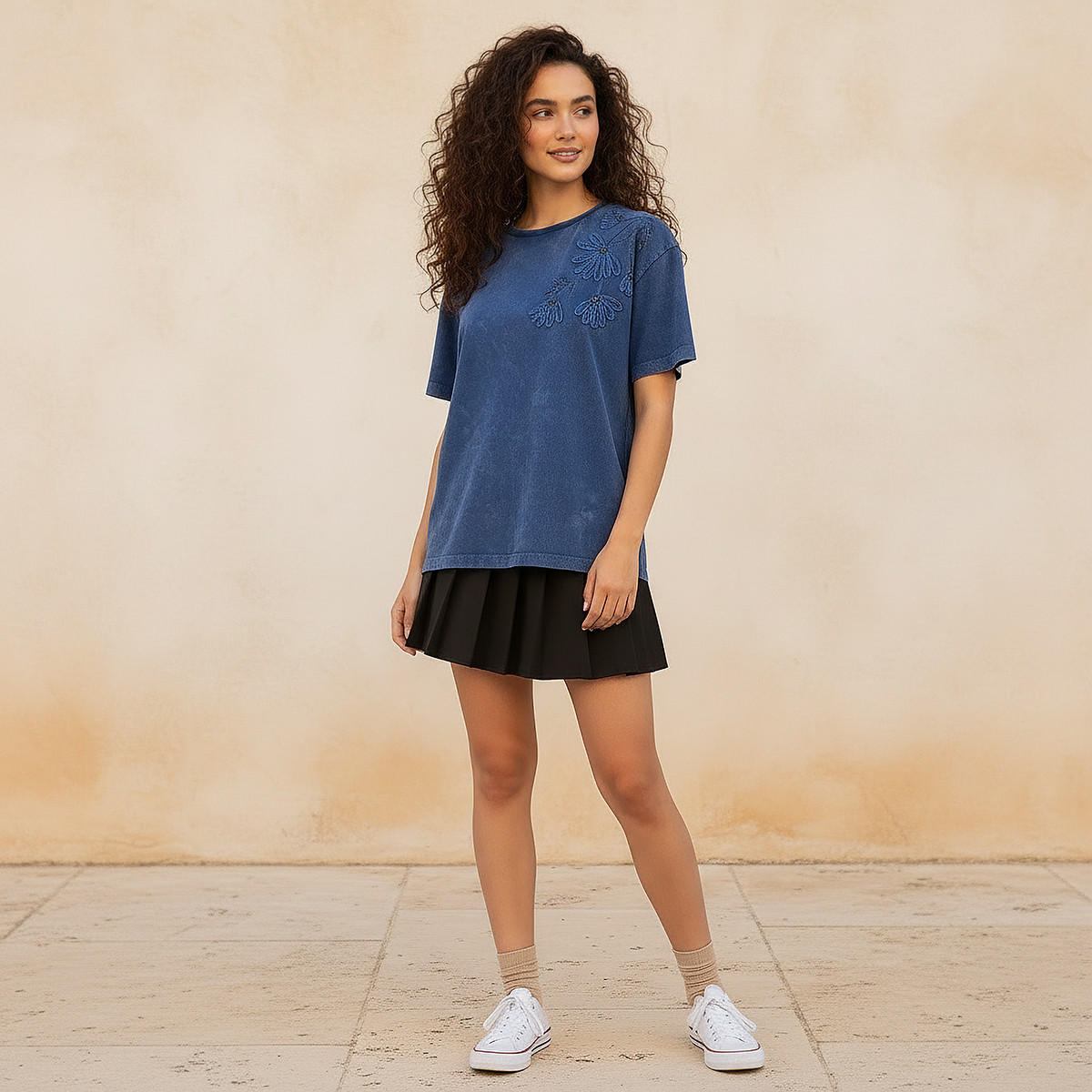 Cotton T-shirt with Floral Applique-women-clothing-tshirts-image-4