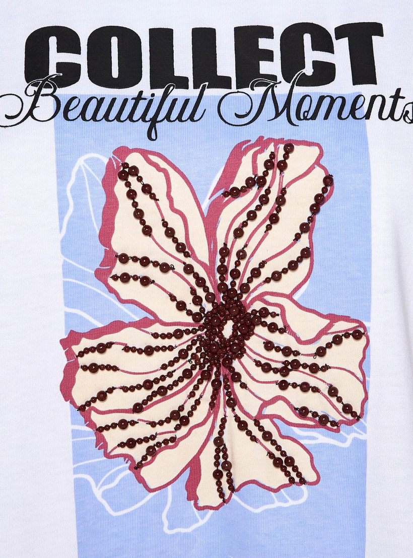 Cotton T-shirt with Floral Graphic Print-women-clothing-tshirts-image-2