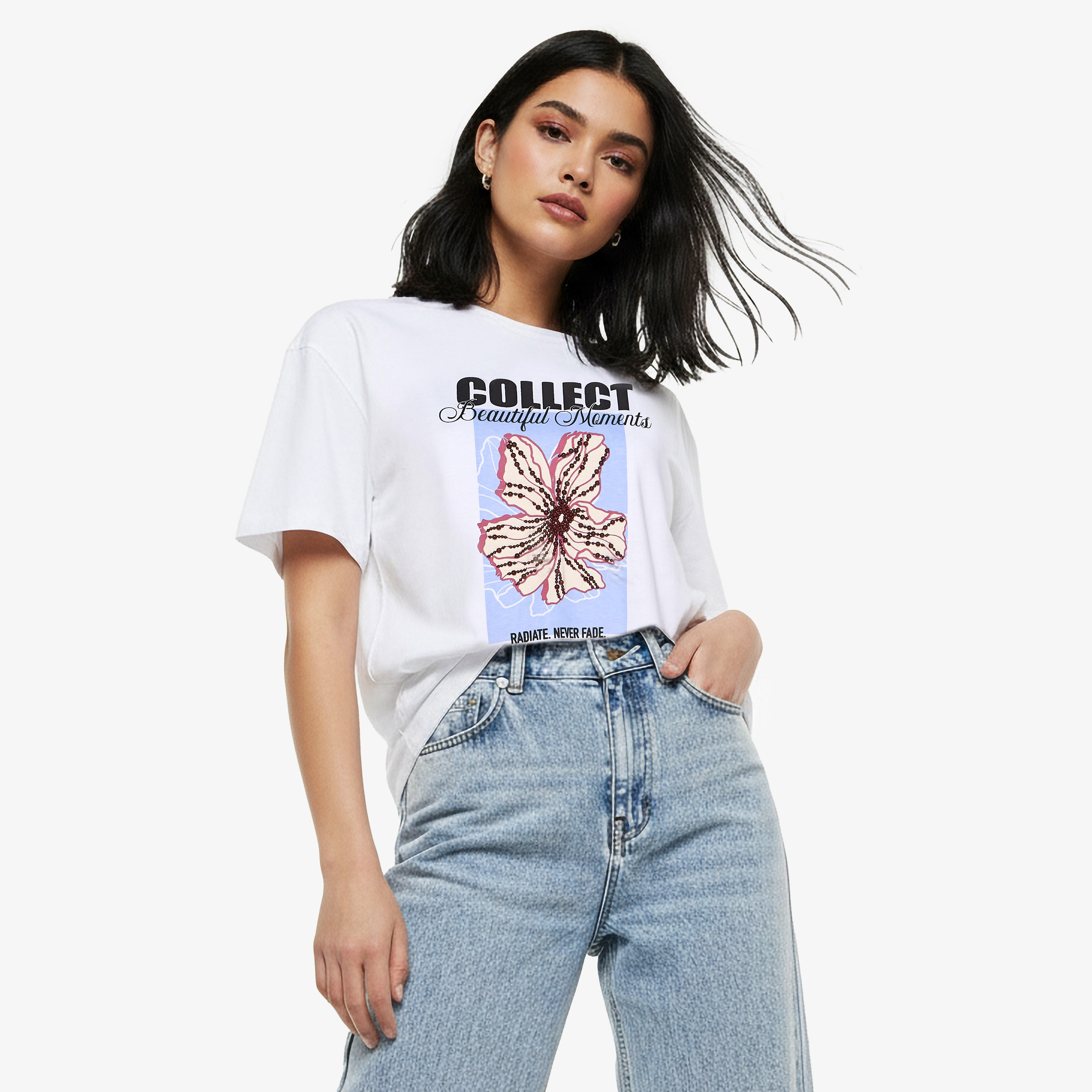 Cotton T-shirt with Floral Graphic Print-women-clothing-tshirts-image-7