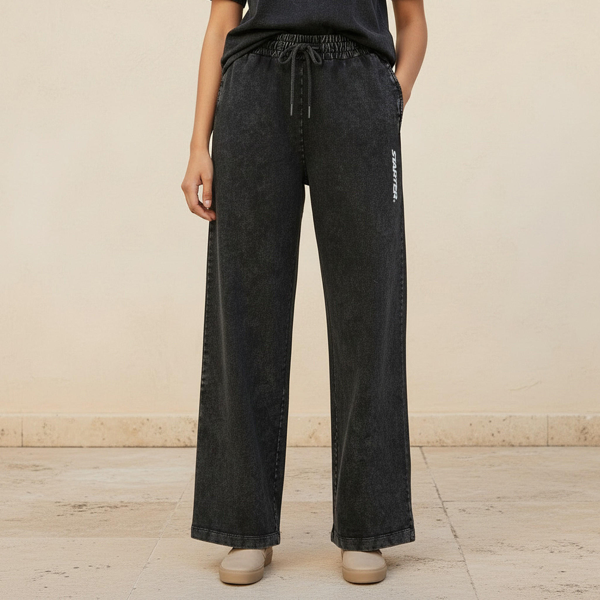 Starter Wide Leg Cotton Joggers with Pockets-women-clothing-bottoms-joggers-image-1