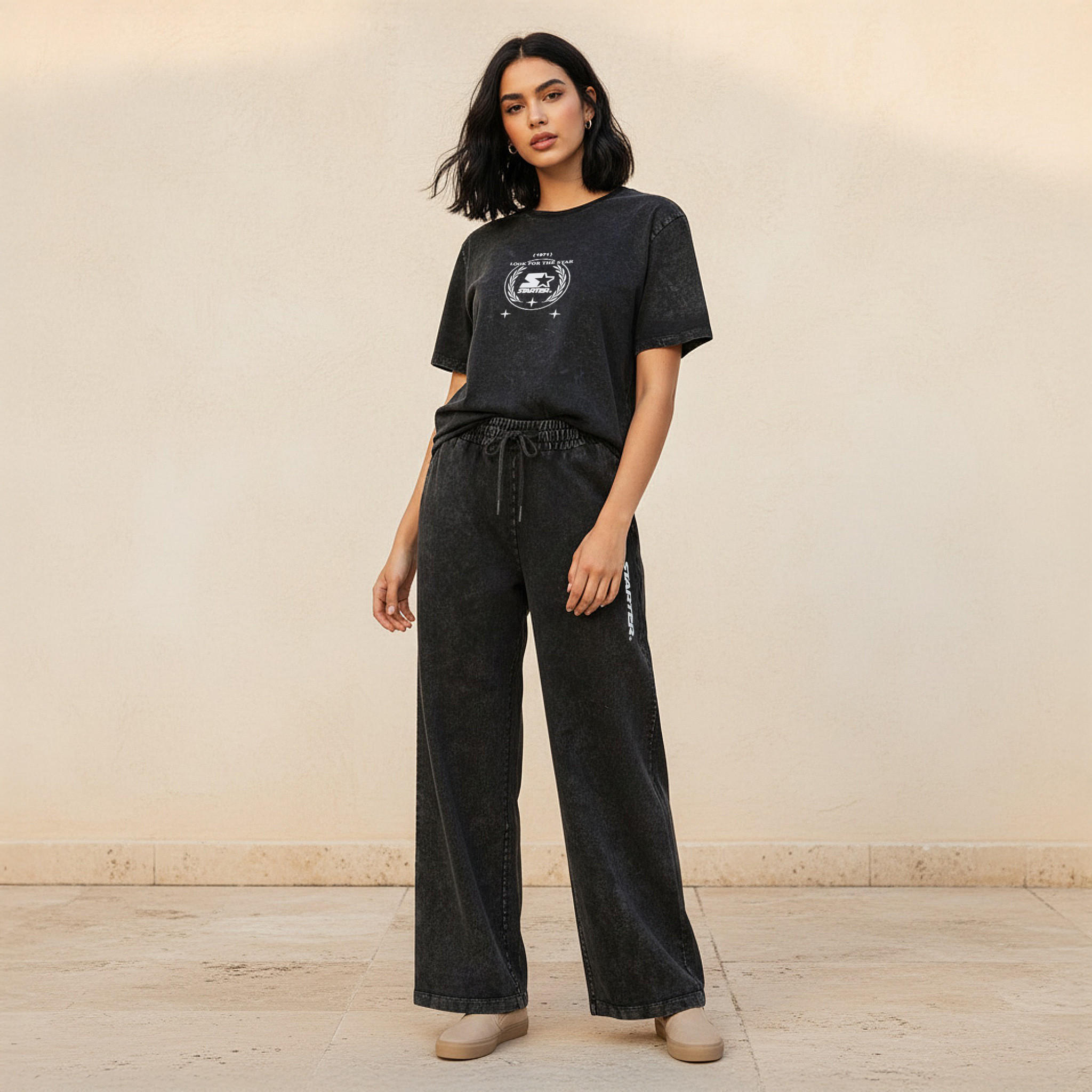 Starter Wide Leg Cotton Joggers with Pockets-women-clothing-bottoms-joggers-image-3