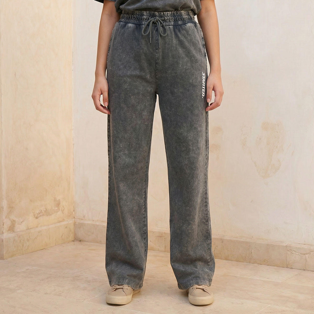 Starter Wide Leg Cotton Joggers with Pockets-women-clothing-bottoms-joggers-image-1