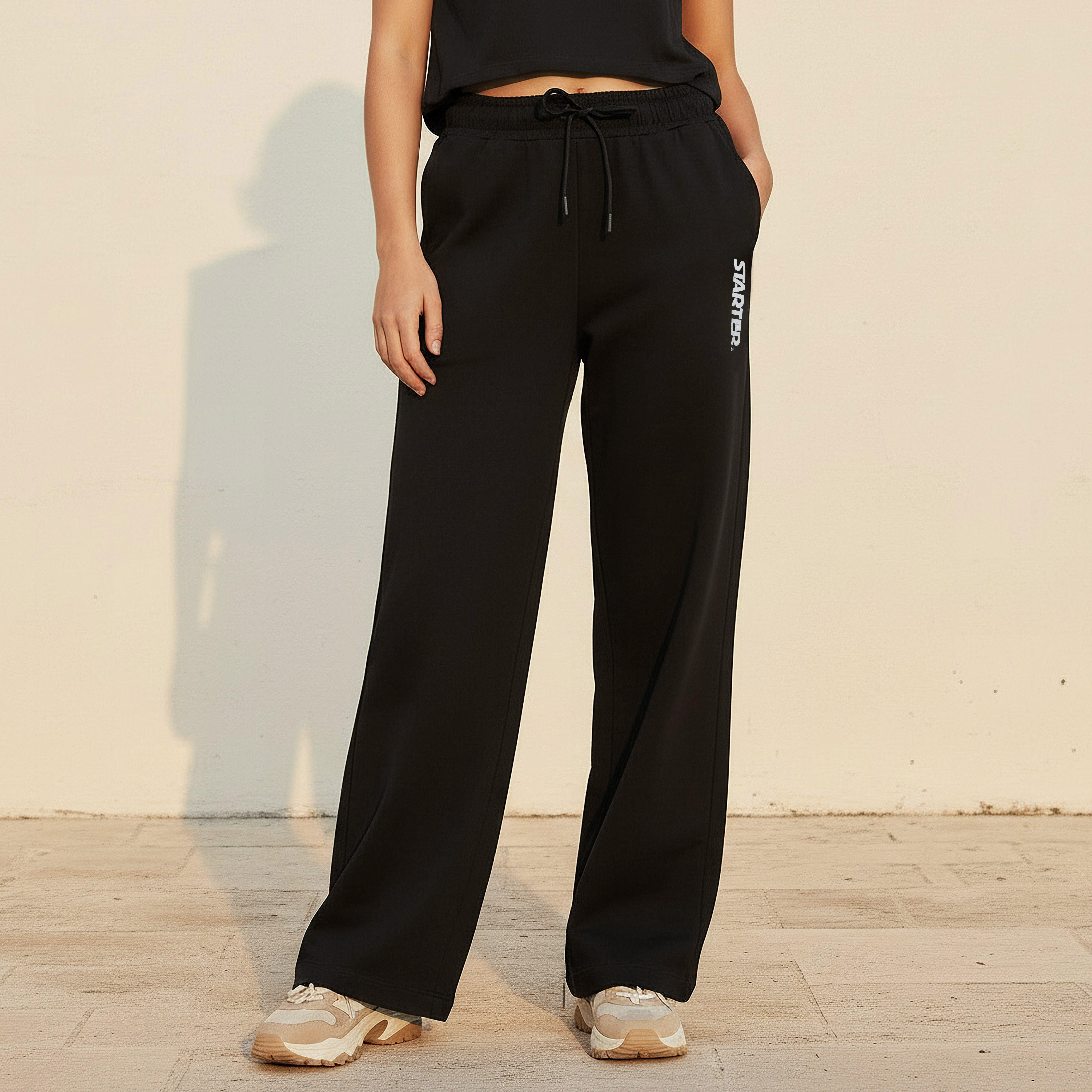 Wide Leg Mid-Rise Joggers with Text Print-women-clothing-bottoms-joggers-image-1