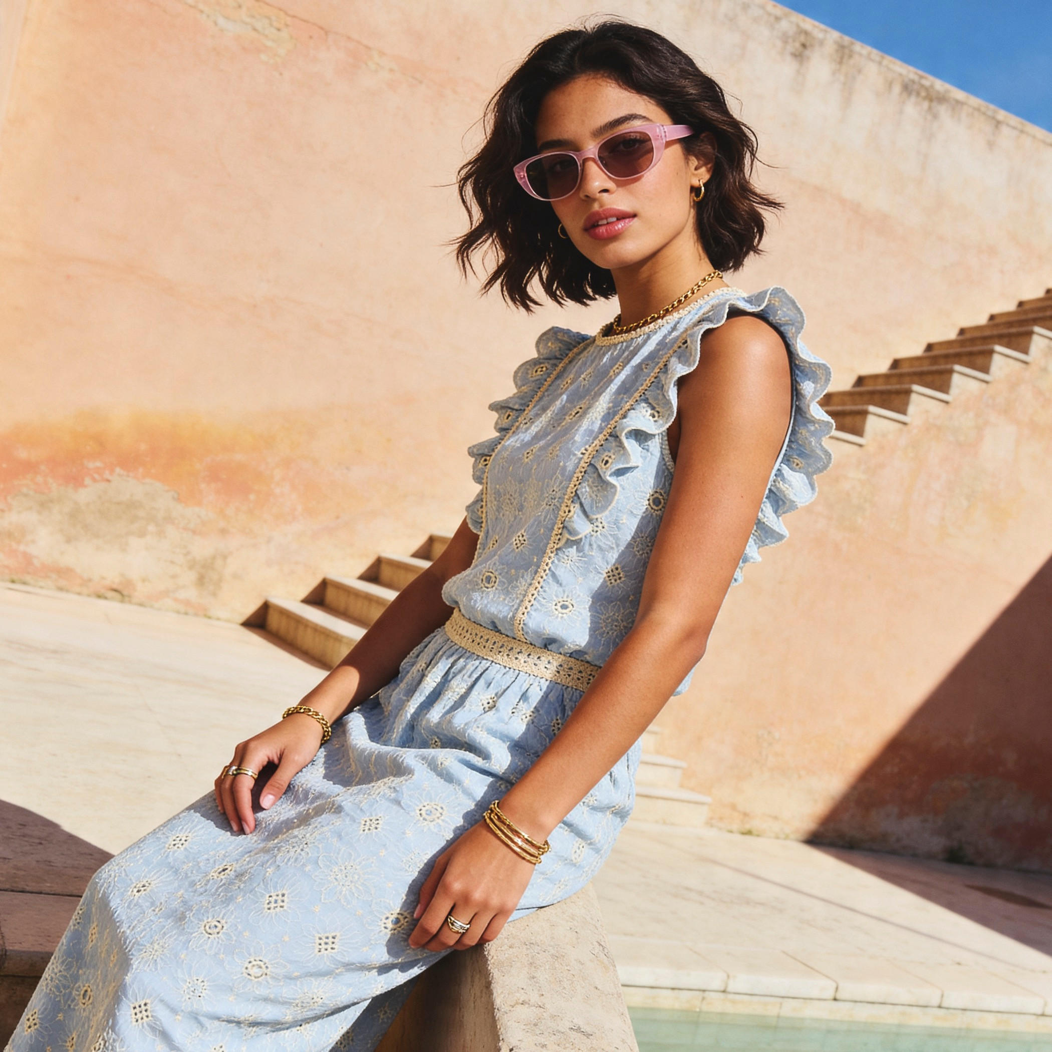 بلوزة شيفلي مطرّزة بتفاصيل كشكش-women-clothing-coordsets-image-1