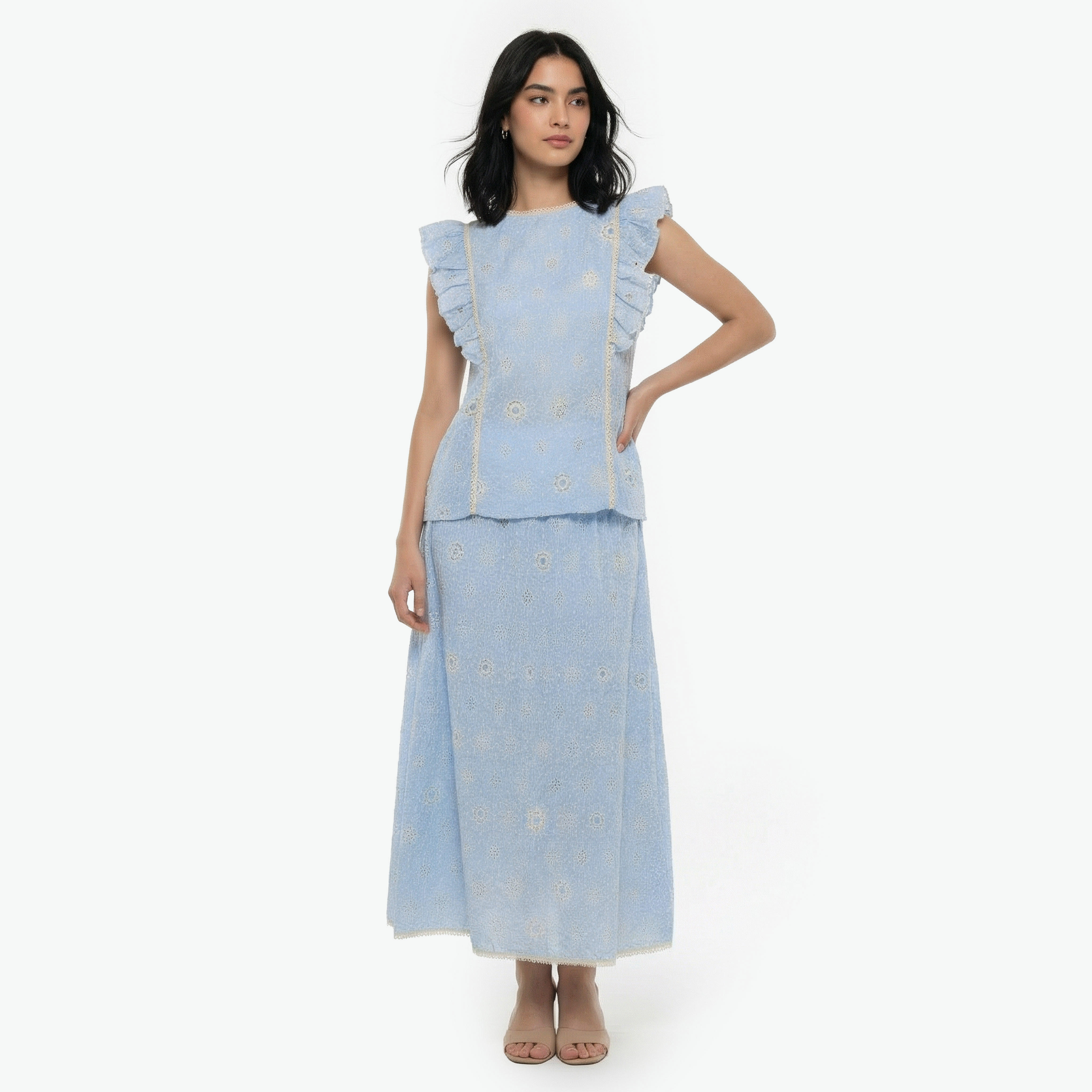 Schiffli Embroidered Top with Ruffle Detail-women-clothing-coordsets-image-3