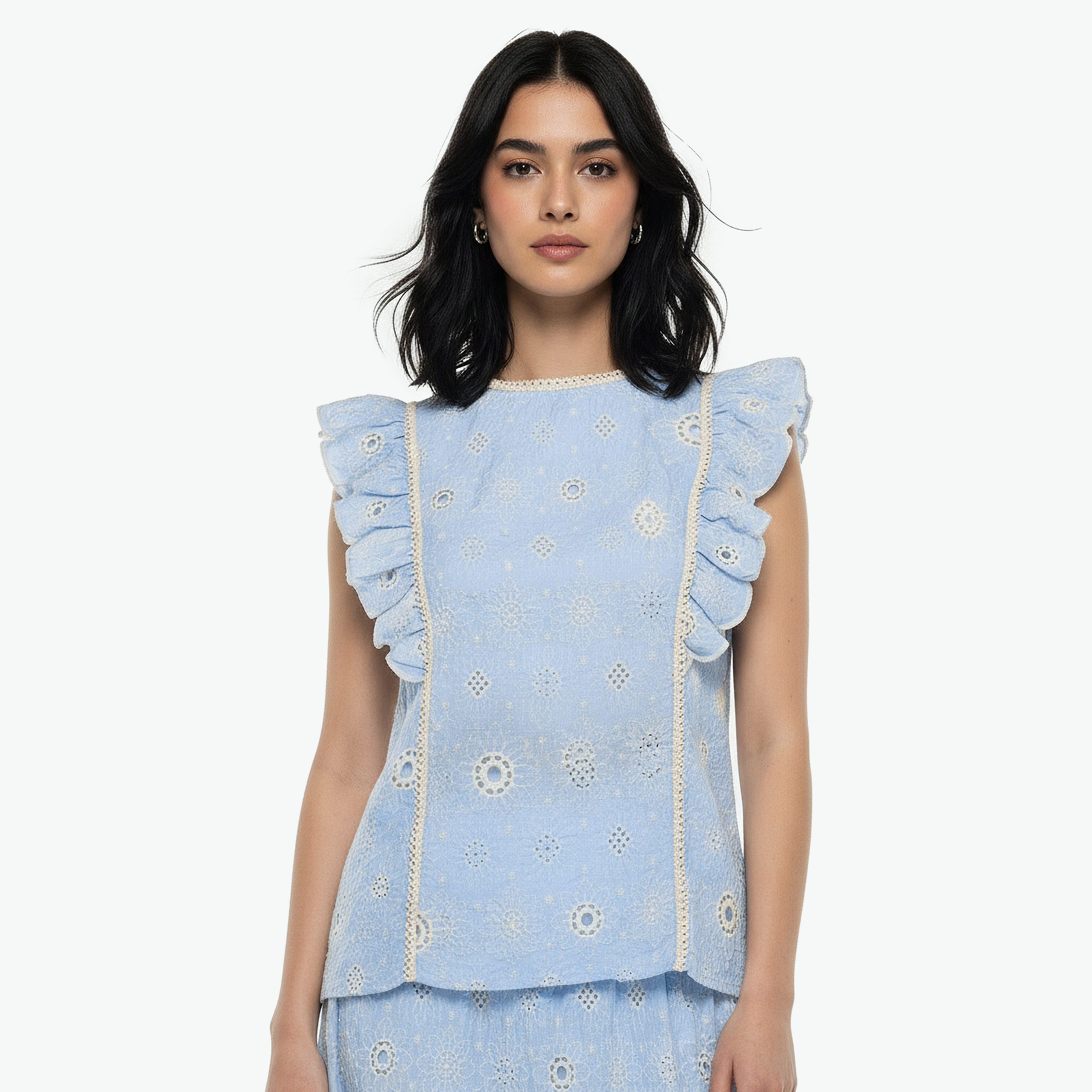 بلوزة شيفلي مطرّزة بتفاصيل كشكش-women-clothing-coordsets-image-5