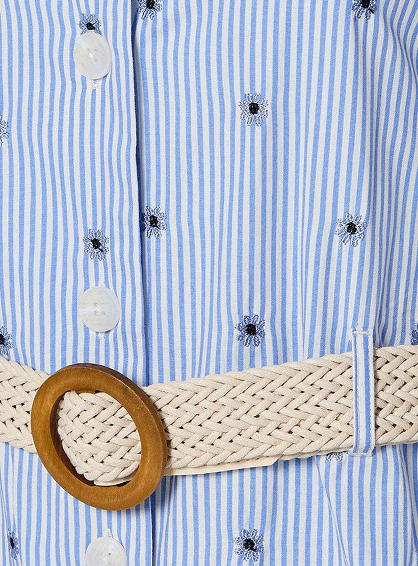 Striped Women Shirt Dress with Belt Cotton-women-clothing-dresses-image-2