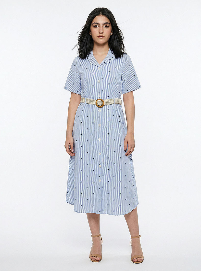 Striped Women Shirt Dress with Belt Cotton-women-clothing-dresses-image-3