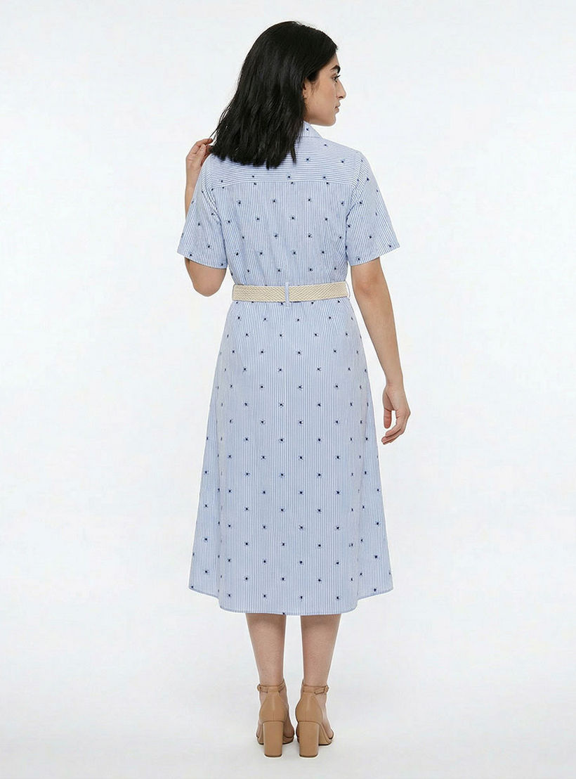 Striped Women Shirt Dress with Belt Cotton-women-clothing-dresses-image-4
